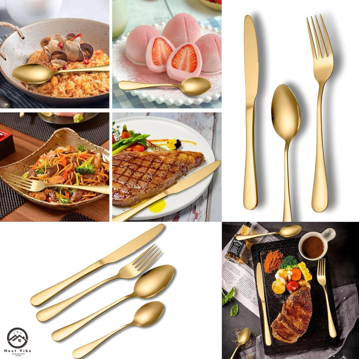 24-Piece Golden Cutlery Set - Elegant Stainless Steel Flatware Set, Gold Finish, Durable & Stylish Tableware for 6 - Perfect for Formal Dining & Everyday Use image number 5