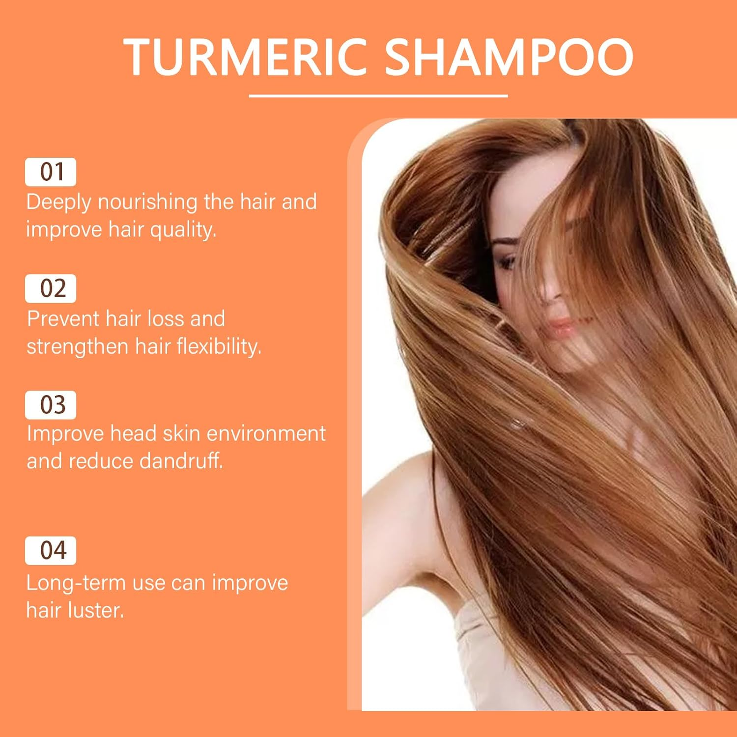 Turmeric Shampoo, Deeply Cleansing for Oil Hair, anti Loss and Frizzing, Relieves Dandruff, Nourishing & Strengthening for Thinning, Damaged and Dry Hair, Thickening Volumizing Shampoo (2Pcs) - 3Pcs image number 4