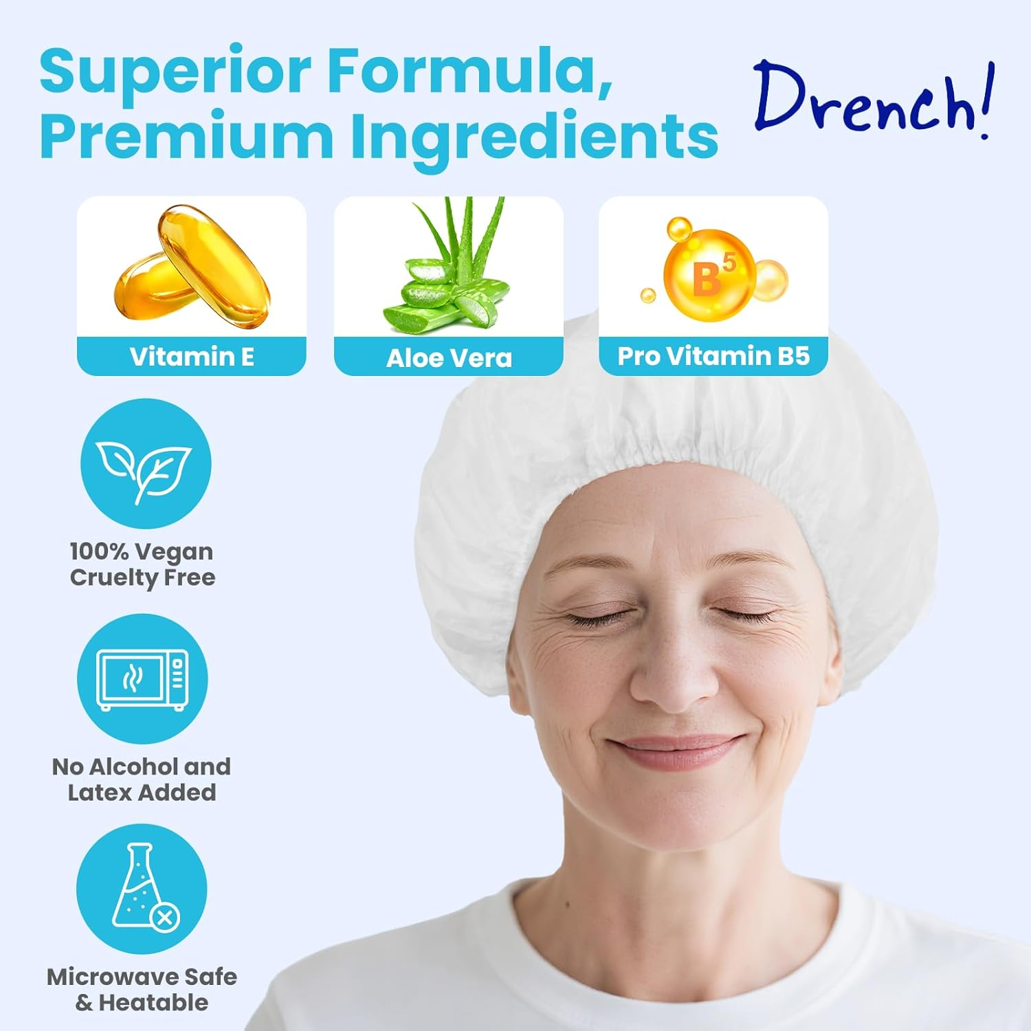 No Rinse Shampoo Caps (5 Pack) | Luxury Haircare with No Drips, Mess or Residue. No Water Needed, Just Massage the Cap and Towel Dry! (By Drench! Medical) image number 1