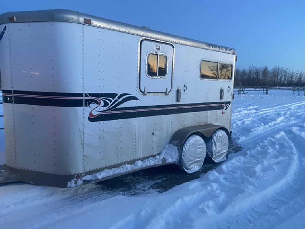 Tire Covers,4Pcs Tire Cover Waterproof Dustproof Aluminum Film Anti‑Uv Tyre Spare Wheel Protector with Hooks for Car RV SUV Truck Trailer,Fit 40-42 Inch Tire Diameter/Silver image number 2