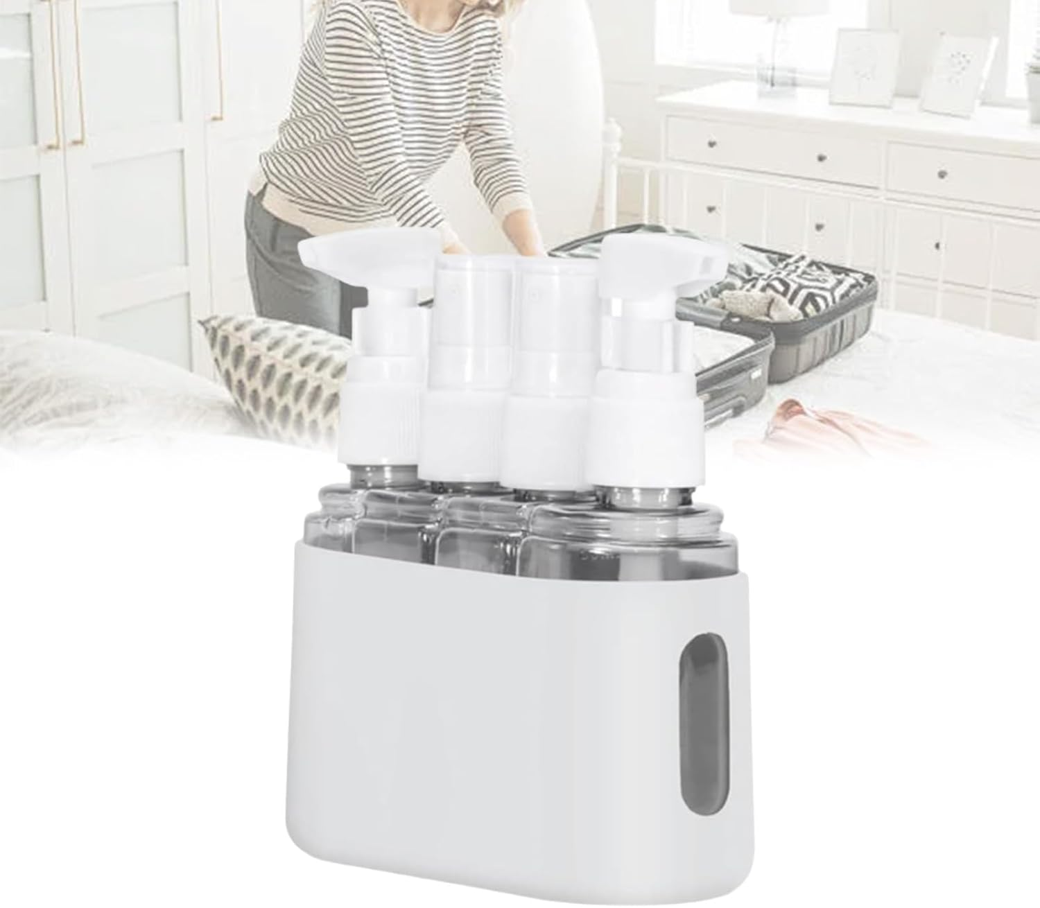 Mini Shampoo Dispenser Portable Travel Bottle Set, up to 4 in 1 Travel Pump Bottles Dispenser Bottles,Leak Proof Reusable Travel Bottles for Toiletries Refill, Shampoo Lotion Liquid (Gray, 2 in 1)