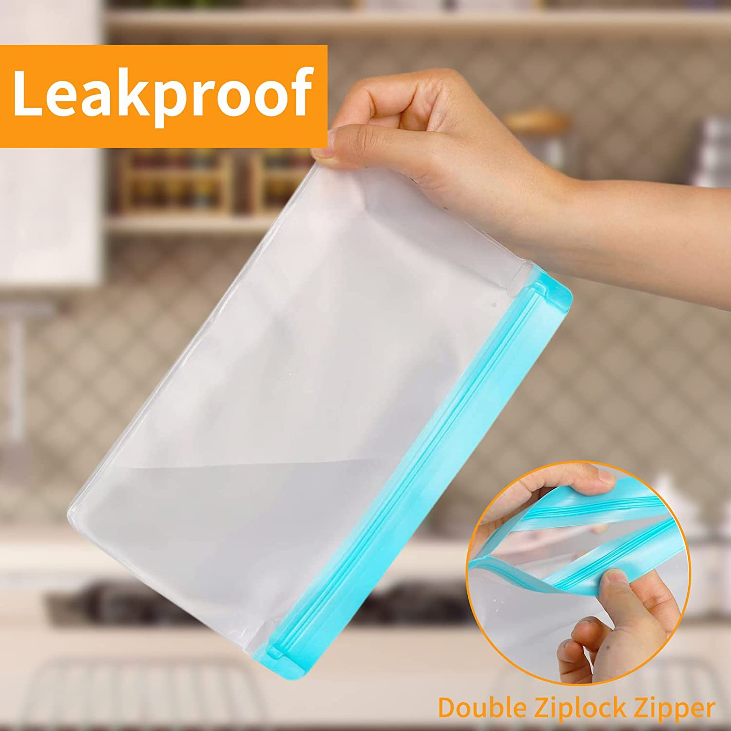 Reusable Food Storage Bags 10 Pack - Stand up Leakproof Bags for Kitchen, 2 Gallon + 4 Sandwich + 4 Snack Freezer Bags for Meat, Fruit, Cereal