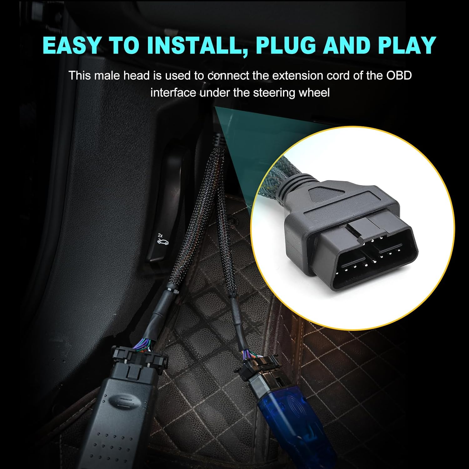 Ikkegol Underdash OBD2 Splitter Y Cable, 1 Male to 2 Female OBDII Harness Adapter, 16 Pin OBD II J1962 Extension Cord DIY, Car OBD Port Braid Connector with Mounting Bracket 1FT/30CM image number 1