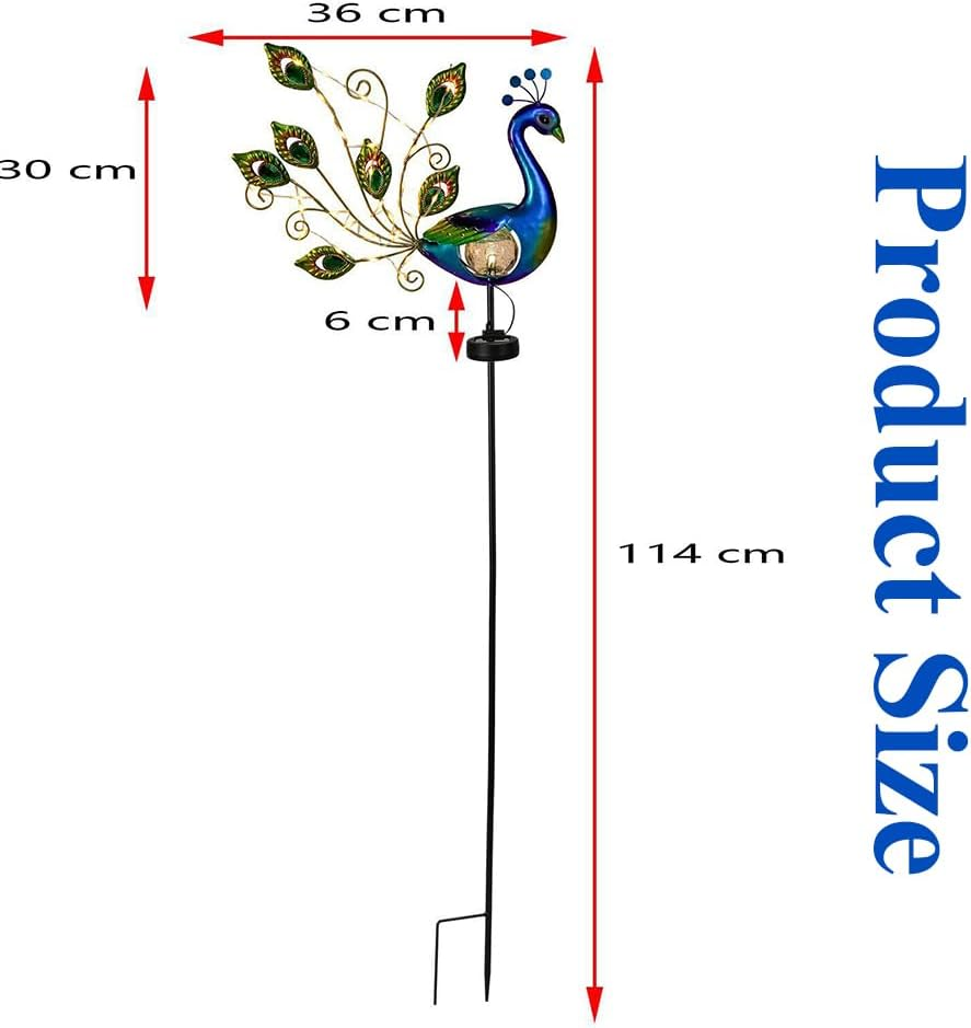 Solar Garden Lights, 3-In-1 Waterproof Solar Lights, with Peacock, Ground-Mounted Lawn Lights, Ambient Lighting, Decorative Lighting, Metal Lamp, Automatic Photosensitivity, for Garden, Yard, Patio image number 4
