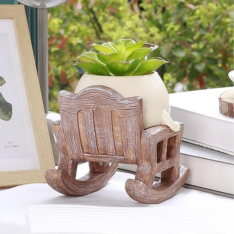 Ladiz Smily Face Planter Pot, Cute Resin Head Flower Pots for Indoor Outdoor Plants Unique Sit Rocking Chair Succulent Pots, Gift Ideai for Mother'S Day, Birthday, Christmas with Drainage Hole image number 6