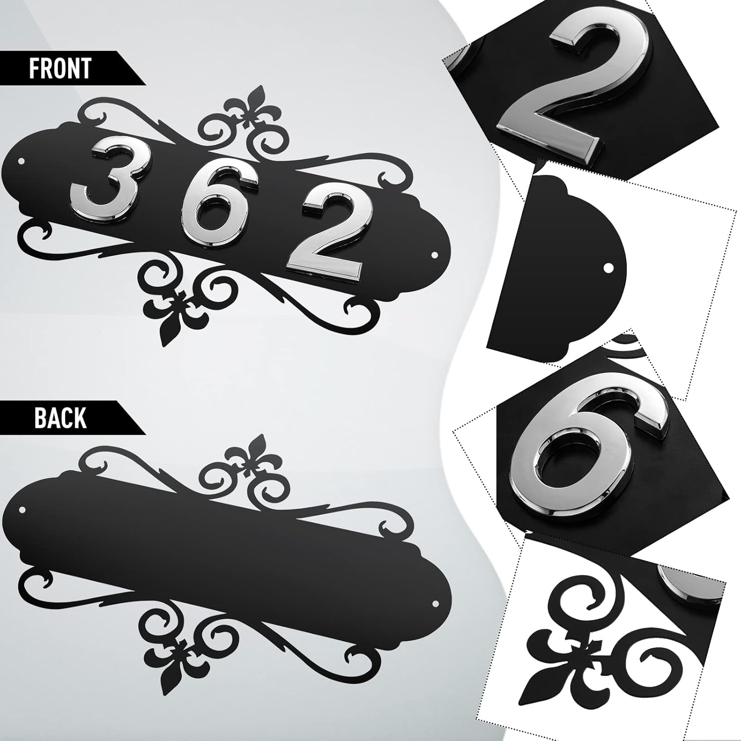 House Address Plaques Metal Address Sign Mailbox Number Personalized Address Signs for House Home Hotel Office Garden Decorative Wall Plaque (Delicate Style) image number 6