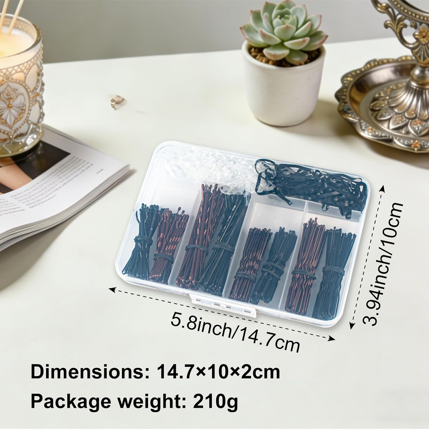 Pack of 200 Hair Pins, Bobby Pins, Hair Clips, Hair Accessories, Bun Pins, for Hair Accessories, with 50 Pieces Invisible Clear Hair Bands, 50 Pieces Black Hair Bands image number 1