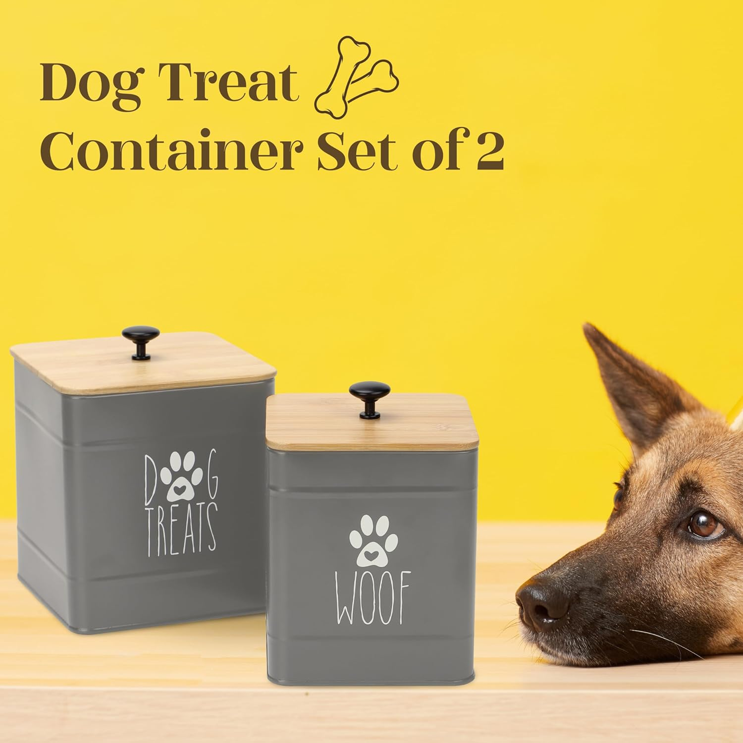 PERFNIQUE Dog Treat Container Set of 2 with Airtight Lid, Dog Cookie Jar for Kitchen Counter, Pet Treat Canister and Storage, 7.8X6.2 & 7.3X5.5 (Grey) - Sage Green image number 3