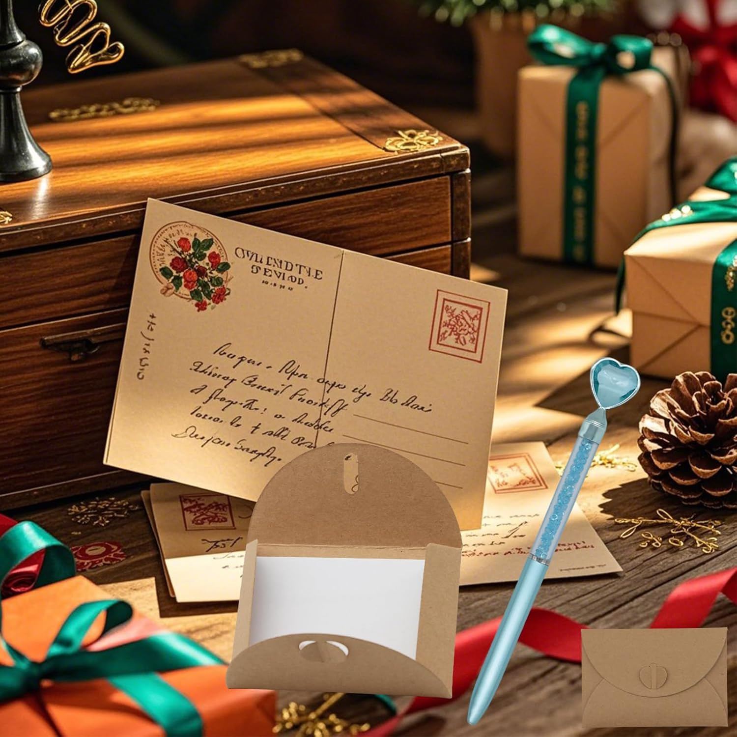 50Pcs Mini Envelopes with 50Pcs Cards, Heart Closure Envelopes Wedding Invitation DIY Graffiti Blank Kraft Greeting Cards with for Wedding Invitations Christmas Valentine'S Day (4.1 X 2.7 Inch) image number 2