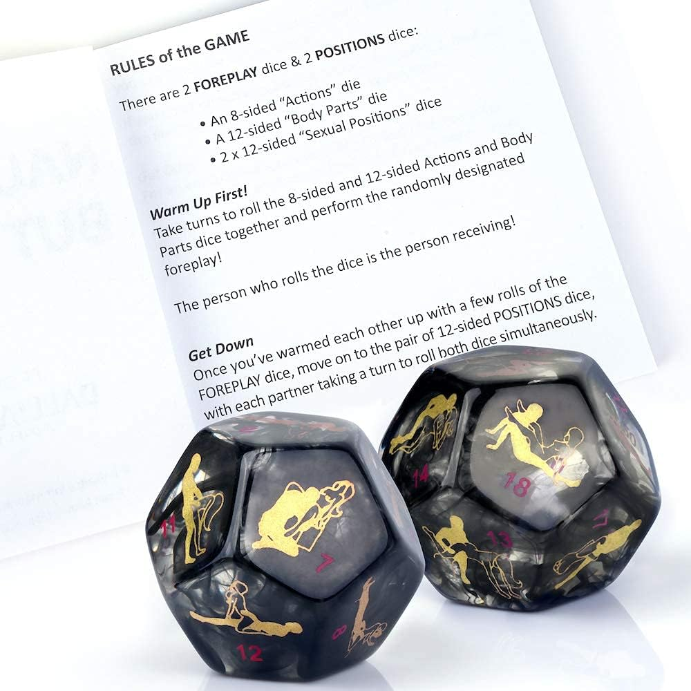 Larger Sized, Sex Dice Games for Adults Couples, Date Night Dice, 96 Foreplay Suggestions, 36 Sexual Positions, 6 Location Options = 20,000+ Sexual Scenarios...Black Marble image number 3