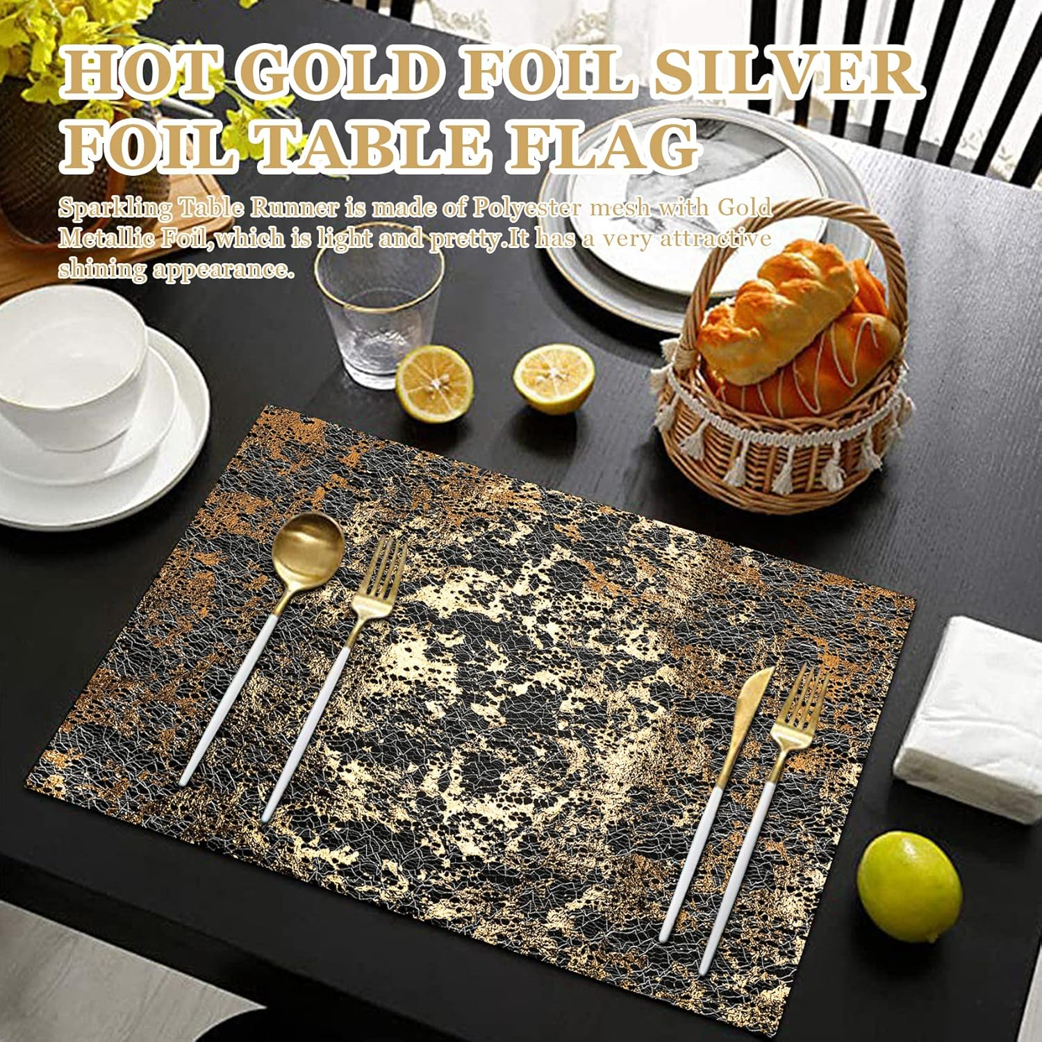 Laiaouay Table Runner, Sparkling Polyester Tulle Ribbon Roll with Gold Foil,Birthday Party Wedding Christmas Decor 28Cmx10M image number 6