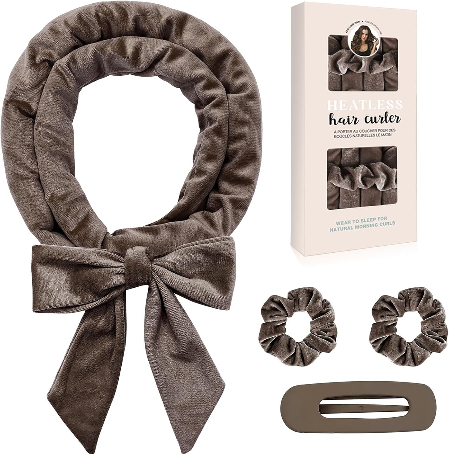 Velvet Heatless Curls Headband, No Smell, Hair Curlers to Sleep In, for Long and Medium Hair (BROWN, 1 Count) image number 3