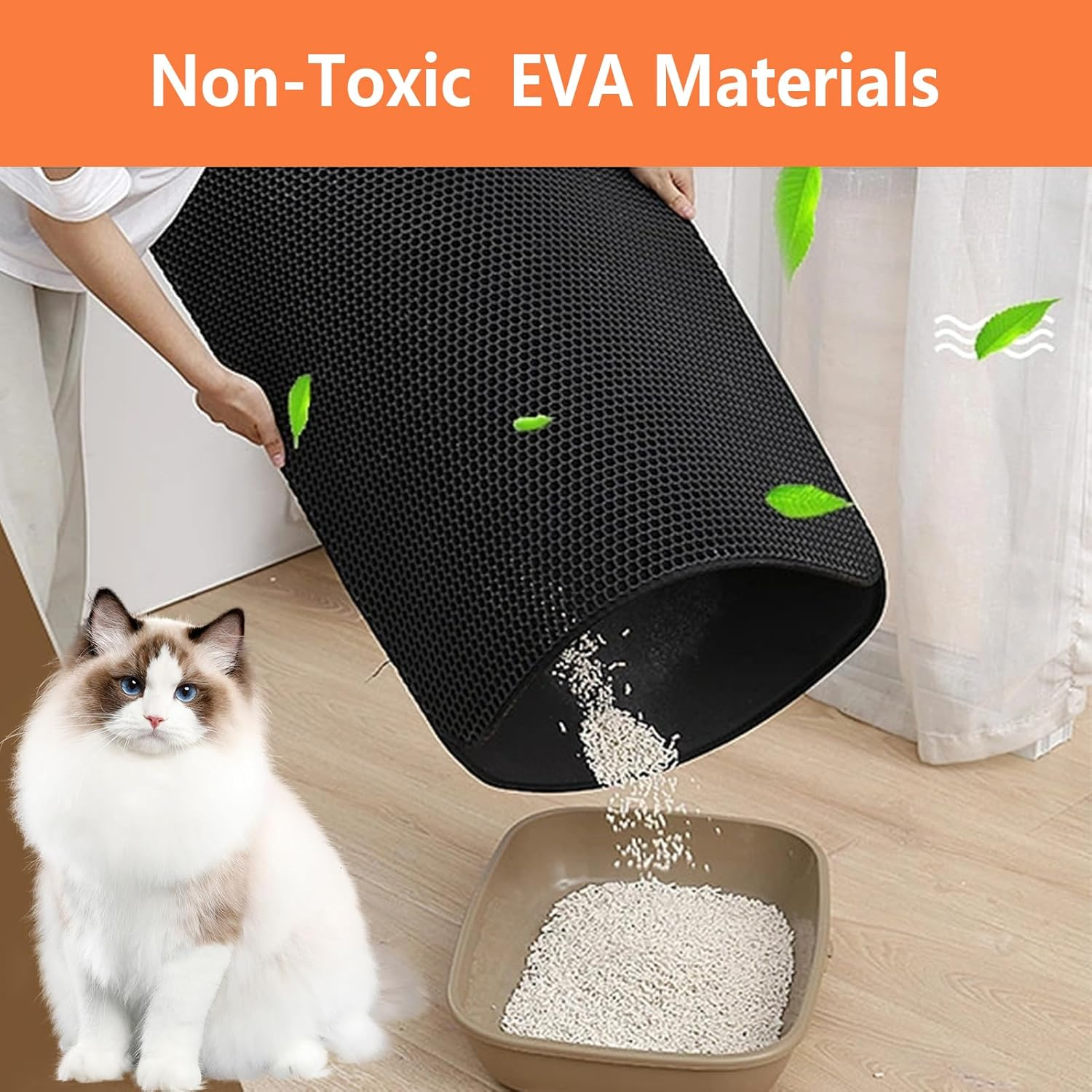 Cat Litter Tray Mat, 60 X 45 Cm Cat Litter Mat, Cat Litter Mat, Honeycomb Design, Waterproof Double Layer, Easy to Clean, for Cleanliness with Cat Litter image number 6