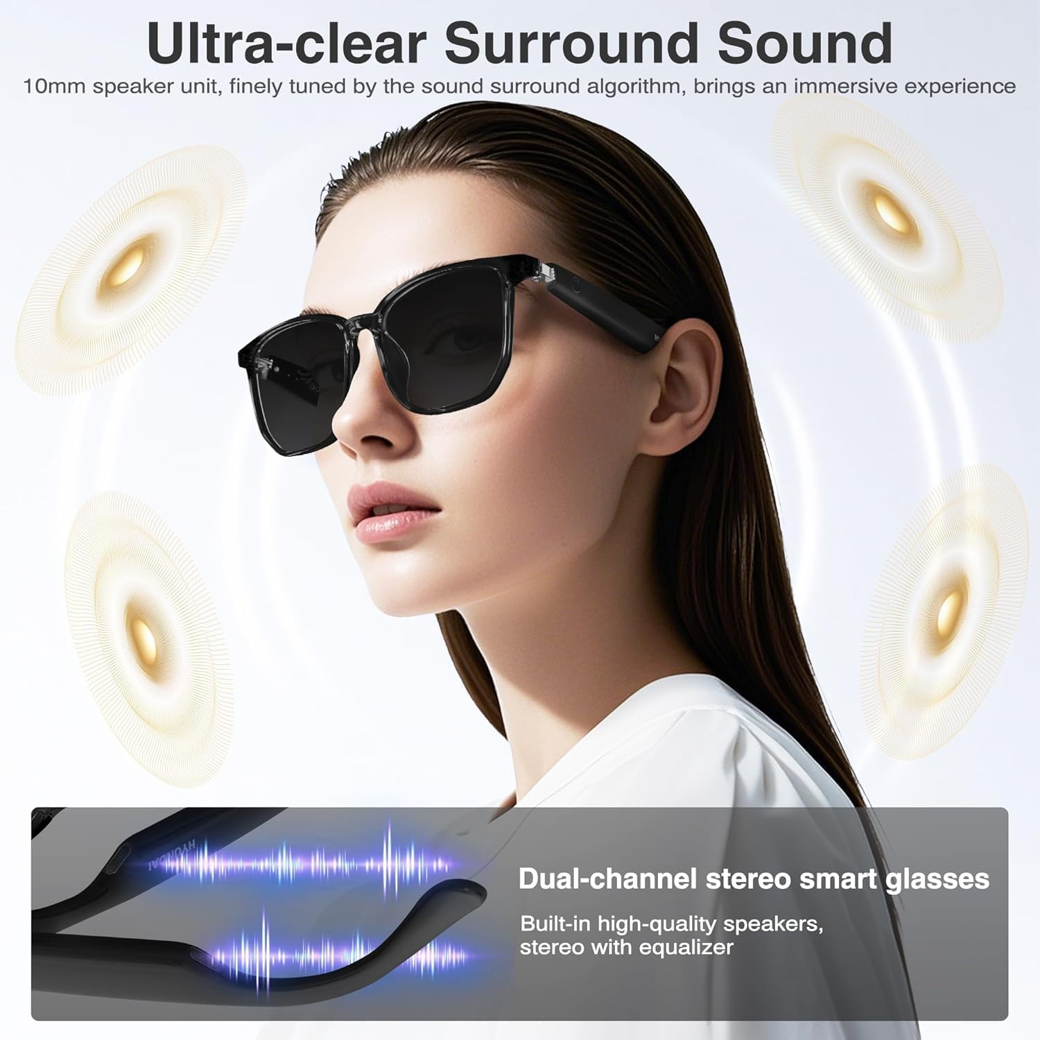 Smart Glasses with AI Assistant, Polarized UV Protection Lenses, Bluetooth Connectivity, Black image number 4