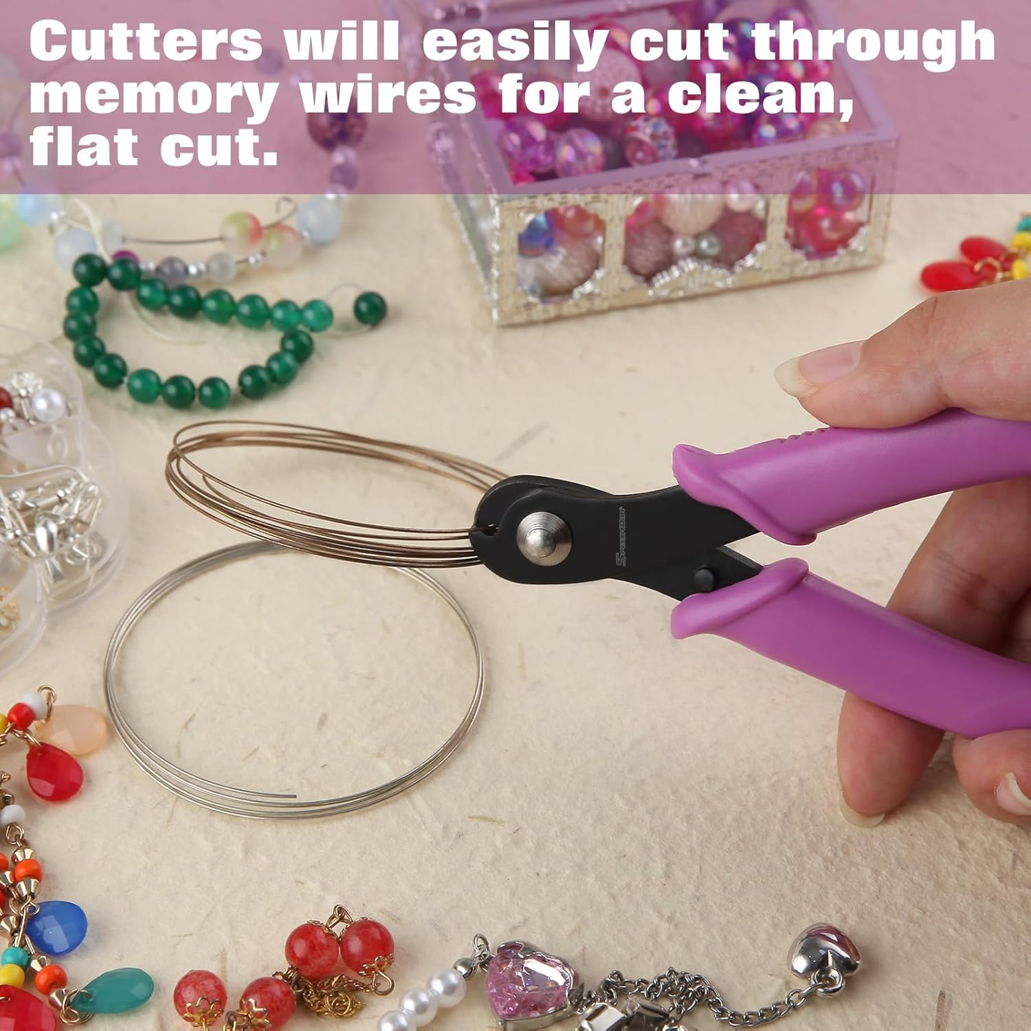 SPEEDWOX 5 Inch Memory Wire Cutting Pliers Jewelry Parrot Beak Wire Cutter Bracelet Pliers Memory Wire Shears Flush Cut Pliers Beading Hobby Work Tool for Arts and Crafts Electronics Jewelry Making image number 2