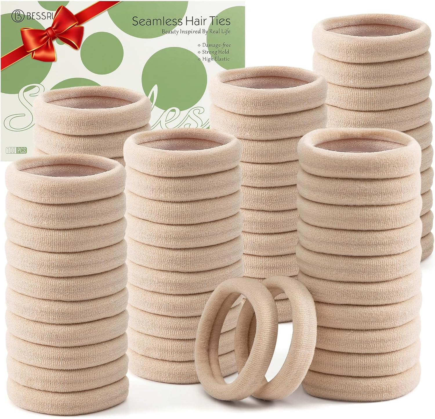 100 Pcs Thick Seamless Spring Hair Ties, Ponytail Holders Hair Accessories No Damage for Thick Hair (Spring Colors)