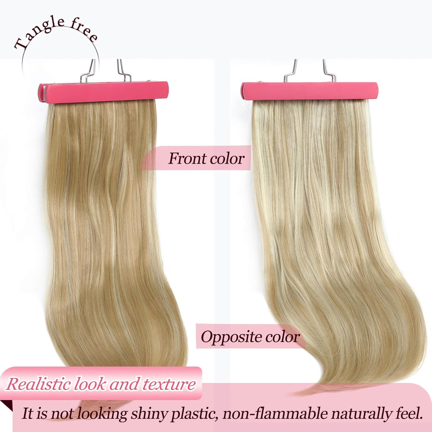 FINE plus Clip-In Extensions, 6 Pieces, Long Wavy Hair Extensions, Synthetic Extensions, Double Weft Hair, Full Head, Seamless Hairpiece for Women (77.33 Cm, Dark Blonde with Highlights) image number 2
