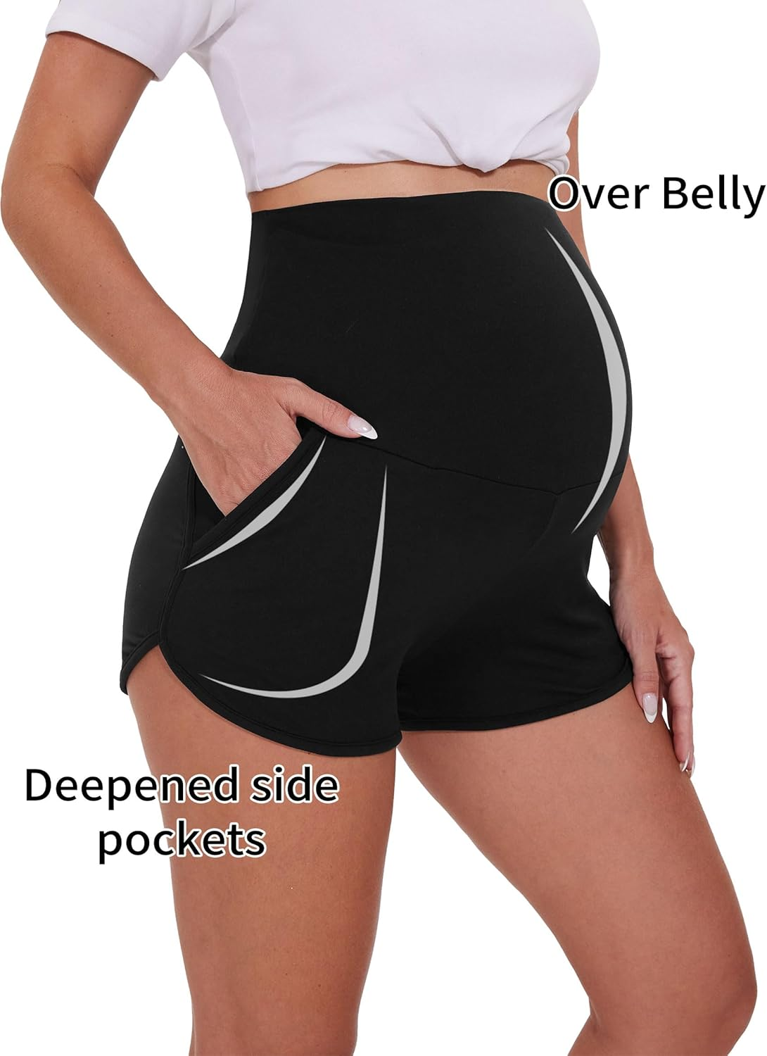 Peauty Maternity Shorts over the Belly with Pockets, Pregnancy Lounge Shorts, Before, during after Pregnancy image number 3