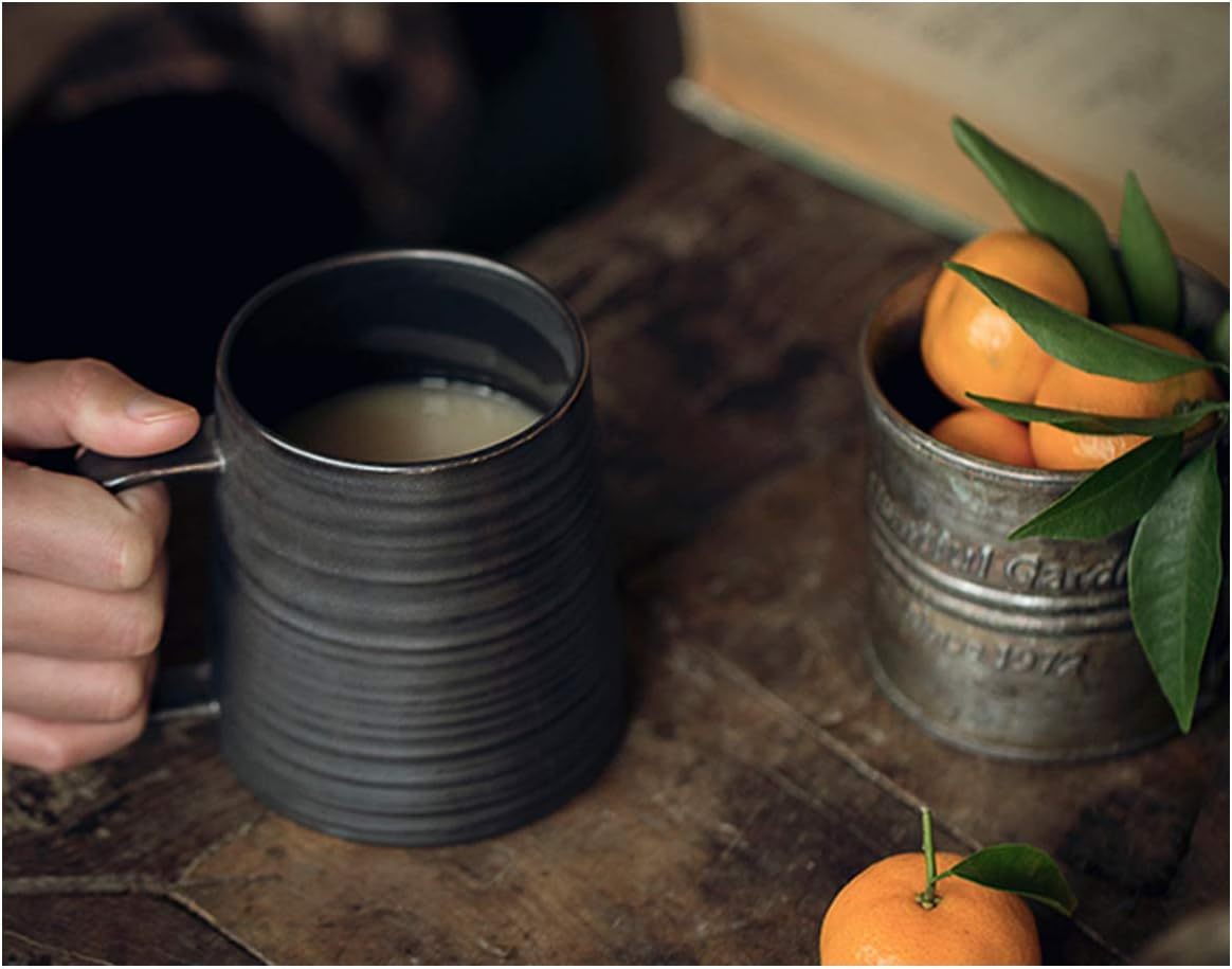 Globe Faith Large Handmade Pottery Coffee Mug, Unique Metallic Glazed Ceramic Drinking Cup Coffee Cup with Big Handle for Home, Office or Gifts, Microwaveable, Annular Texture 16 Oz image number 6