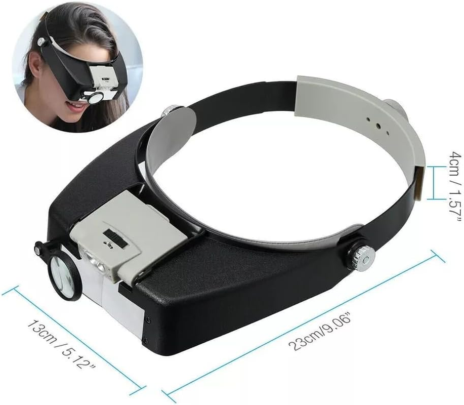 QS108- Head-Mounted Magnifying Glass with LED Light, Magnifier Magnification from 1.5X to 8.0X with a Fixed Dual Lens, Adjustable Angle for Repairs Reading Jewelry image number 3