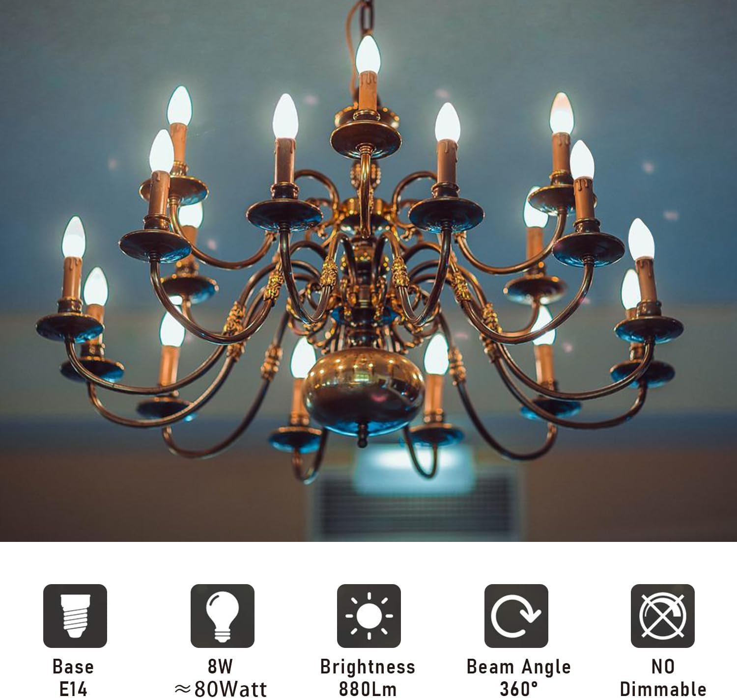 FEILEMAN E14 LED Light Bulbs 8W Super Bright Small Edison Screw Warm White 3000K,E14 LED Candle Bulb 8W 880LM Replacement 80W Halogen Bulb Not Dimmable Candle Bulb Pack of 6 image number 6