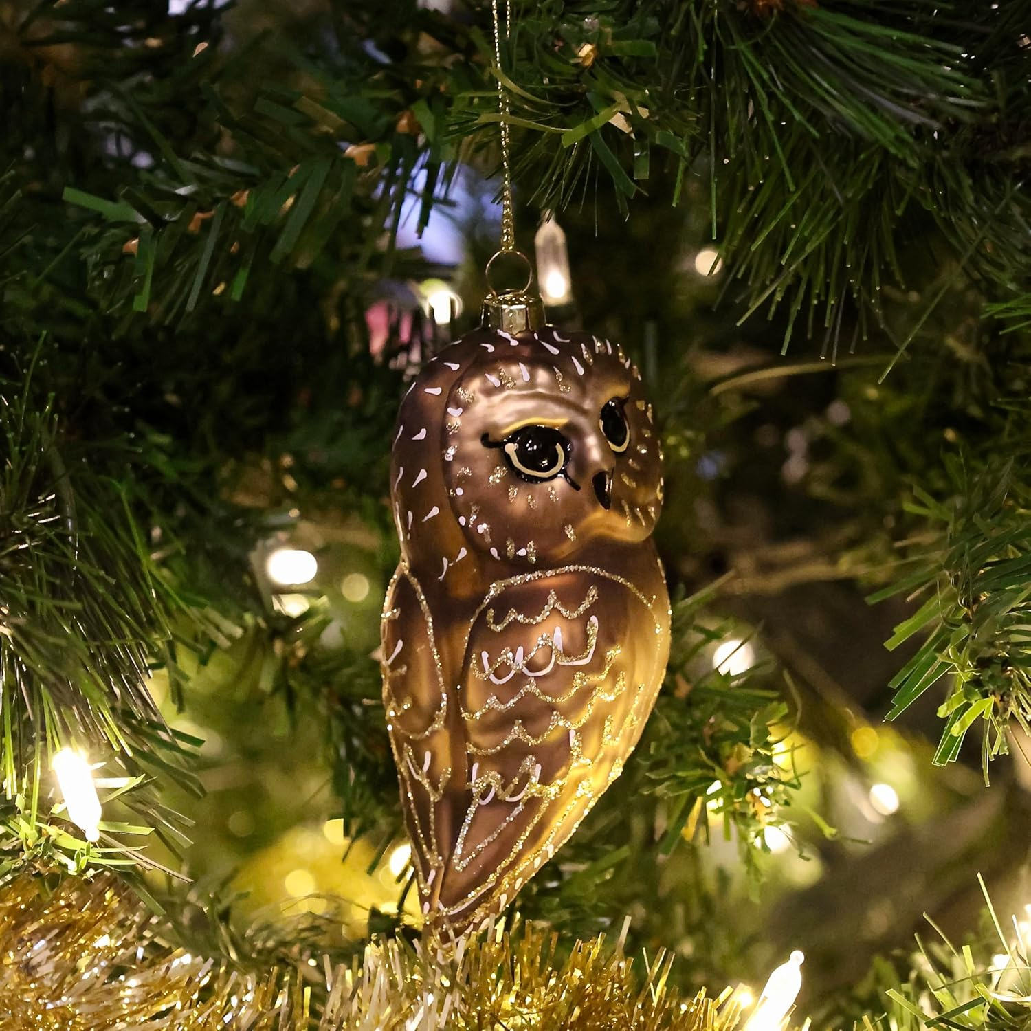 Cobane Studio Northern Saw Whet Owl Hanging Glass Ornament - Hand Blown and Hand Painted Bird Ornament for Christmas and Home Decor - Male Ruby Throated Hummingbird image number 3