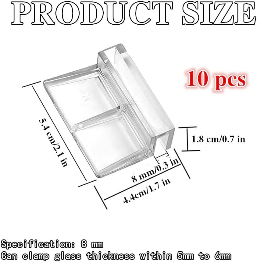 Acrylic Fish Tank Glass Cover Clips Aquarium Cover Brackets,10Pcs Aquariums Fish Tank Acrylic Clips Aquarium Fish Tank Glass Cover Clips, Aquarium Glass Cover Clip Acrylic Universal Lid Clips (8 MM)