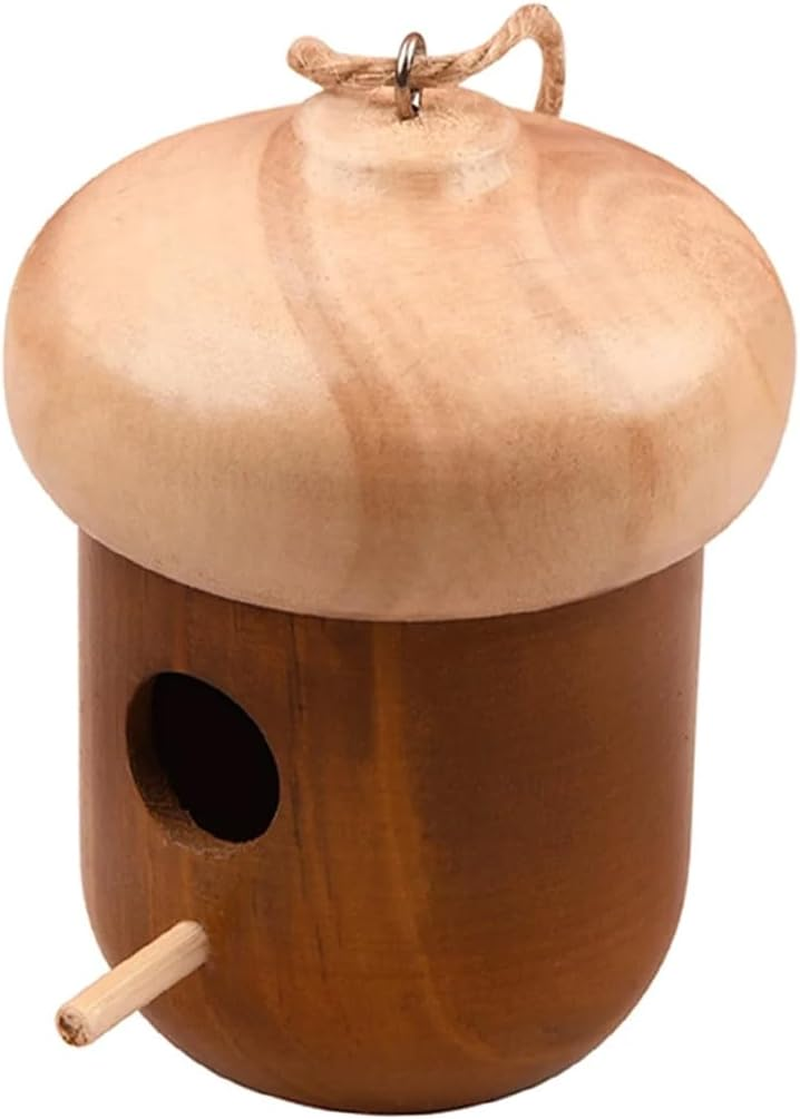 AIMALL Hummingbird Nesting House Set, Handcrafted Wooden Bird Cages with Feeder, Decorative Home and Garden Ornaments