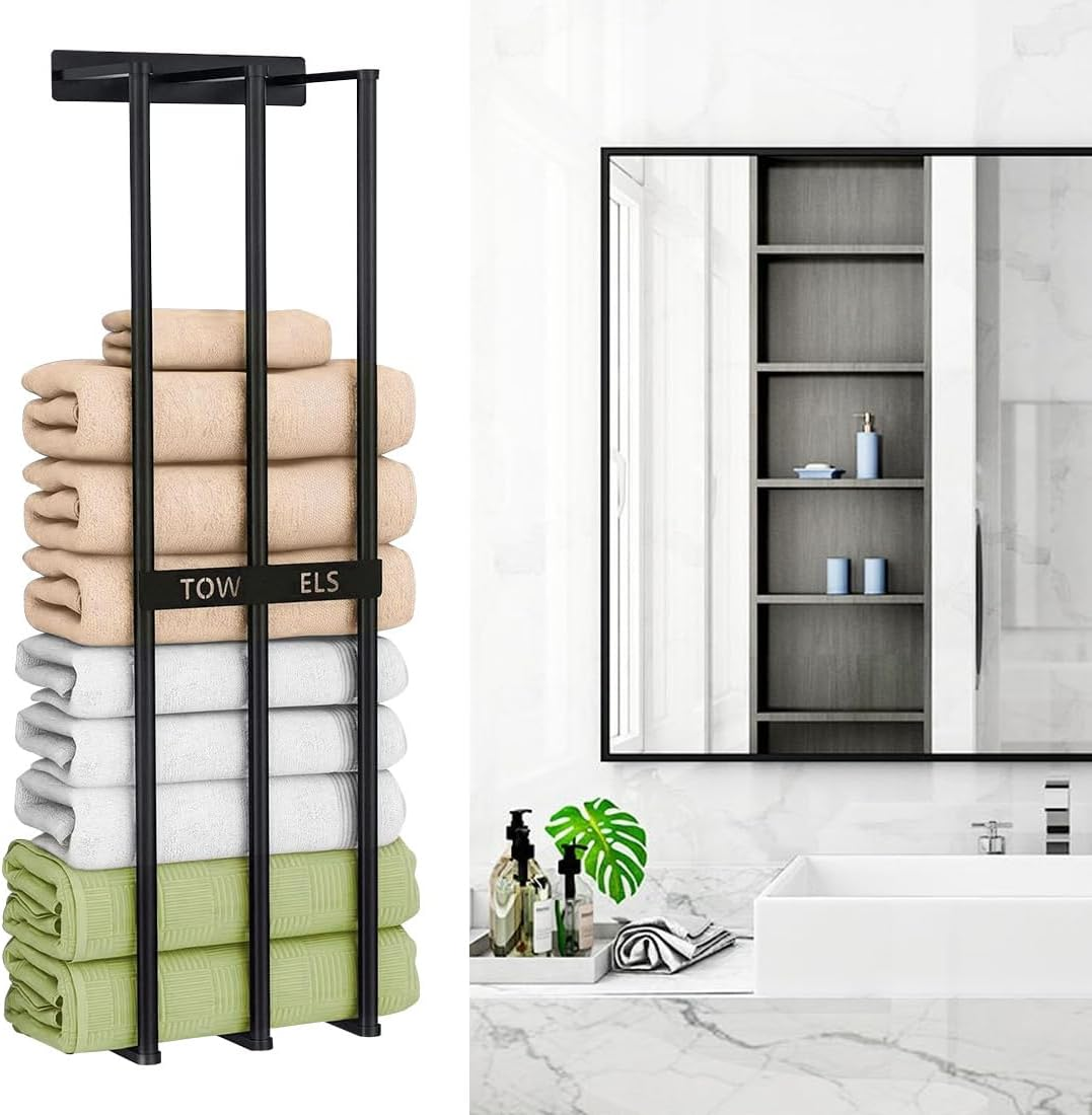 Bath Towel Bars,Towel Racks for Bathroom Wall Mounted, Towel Storage, Metal Bath Towel Holder for Folded Large Washcloths (Black) image number 2