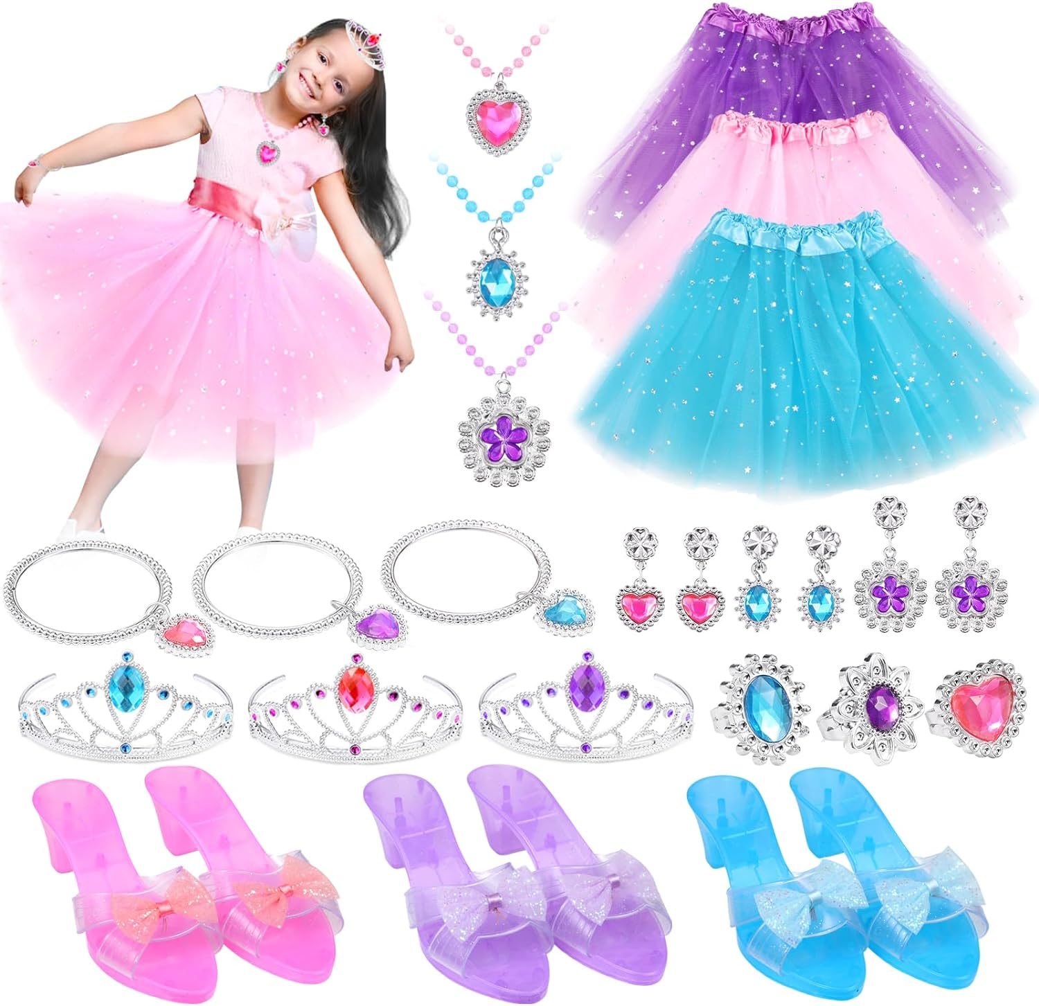 PELOSTA Princess Dress up Toys & Toddler Jewelry Boutique Kit,Princess Costumes Set of Color Skirts,Shoes,Crowns,Princess Accessories,Girls Pretend Role Play Party Favor,3 4 5 6 7 Year Old Girls Gift image number 6