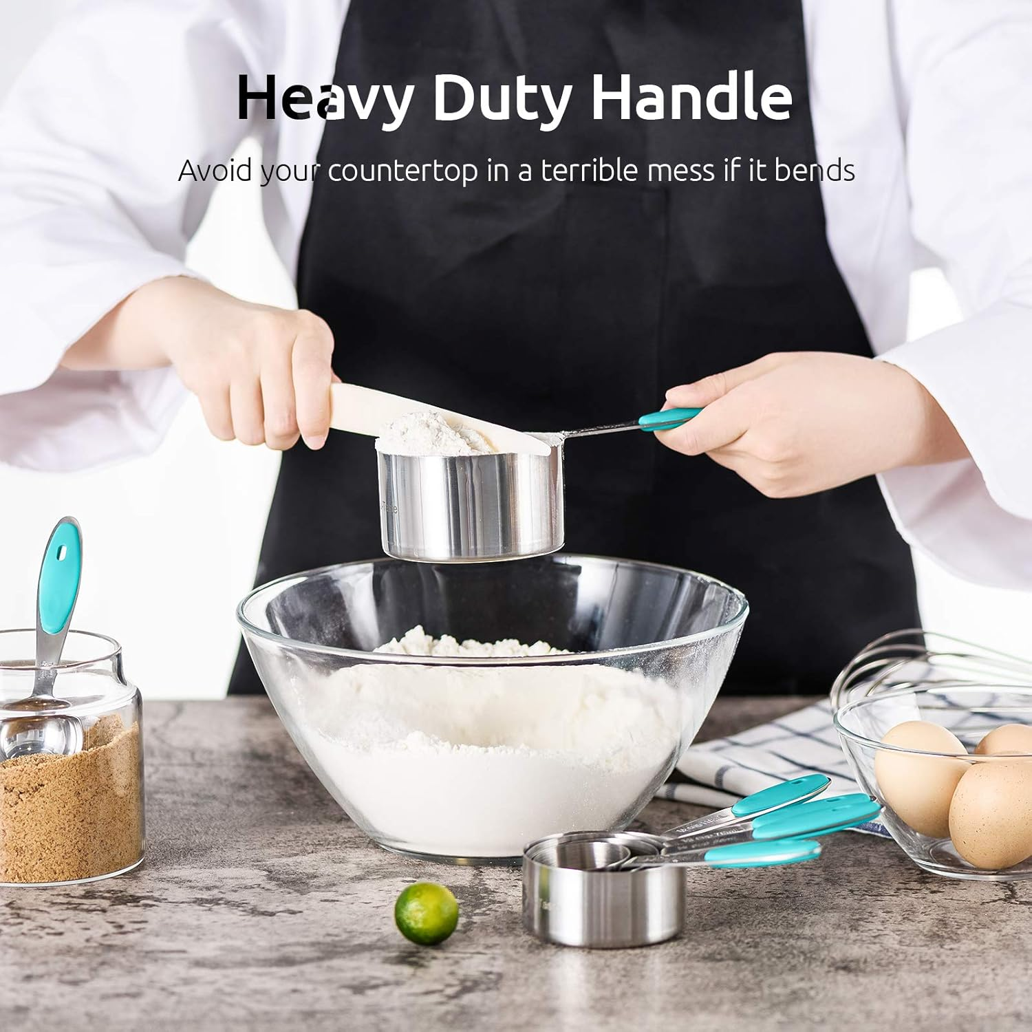 Measuring Cups and Spoons Set: U-Taste 18/8 Stainless Steel 10 Pieces Metal Nesting Stacking Kitchen Baking Cooking Food Measure Set 5 Cups 5 Spoons for Dry and Liquid Ingredient (Teal/Turquoise)