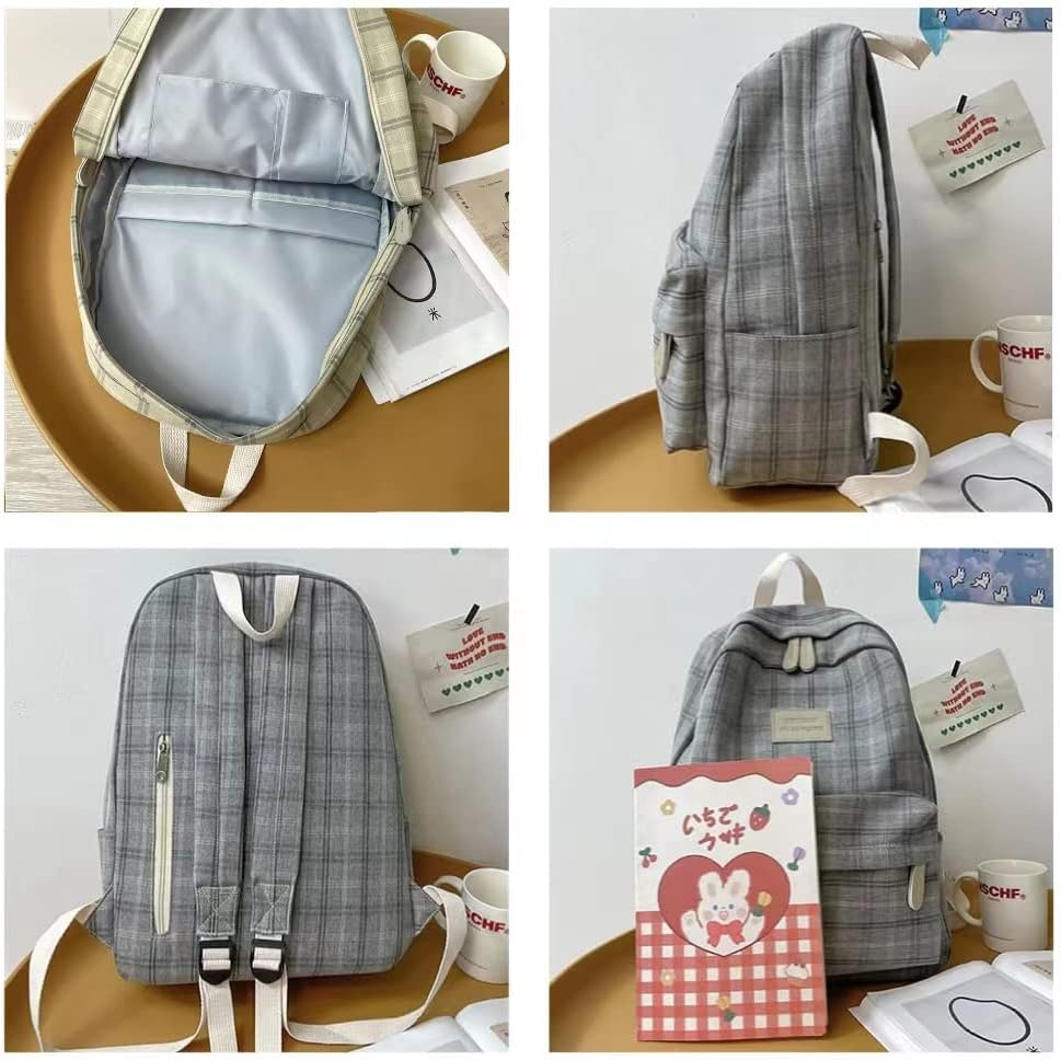MININAI Light Academia Backpack Aesthetic Plaid Preppy Laptop Backpack Checkered Rucksack for College Travel Work image number 2