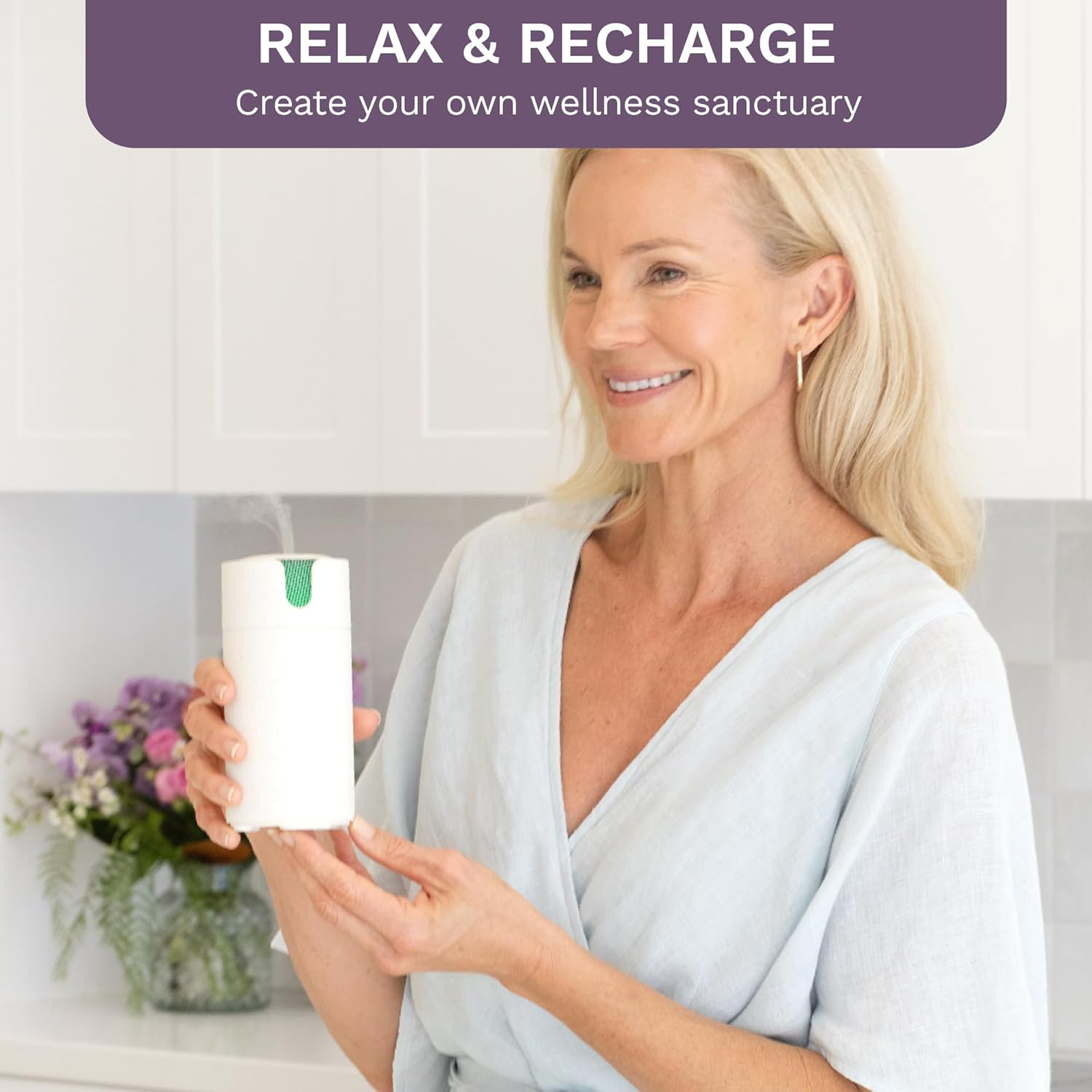 Aroma Recharge Cordless Diffuser - Portable Aromatherapy Diffuser with 70 Ml Water Capacity, 3 Hour USB Charge | Relaxation Anywhere, Improves Sleep, Mood and Focus - Ultrasonic 5-In-1 Technology - White Stone image number 5