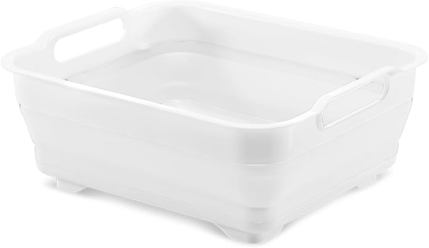 Madesmart Collapsible Dishwashing Basin with Handles, Plastic Pop-Up Dish Wash Basin for Kitchen Counters, Gray/White