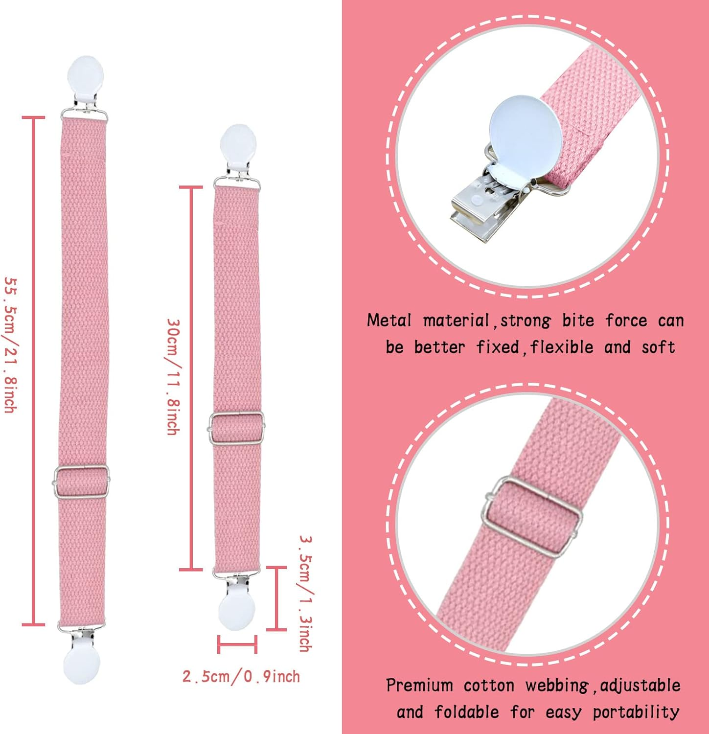 3 PCS Multipurpose Clips Baby Nursing Cover Clips Saliva Towel Double-End Clamp Toy Anti-Drop Clip Adjustable Braid Strap Dental Bib Holder Clip Napkin Holder for Adult Kids (Orange/White/Pink) image number 3