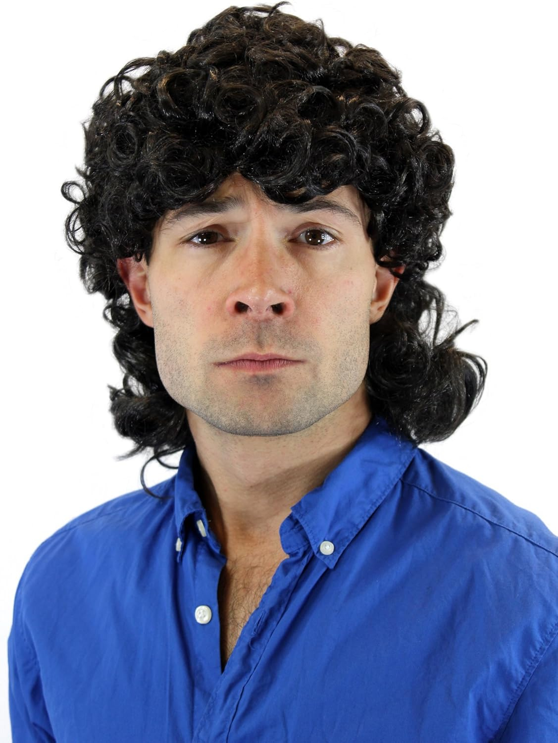 WIG ME up - 3751-P1 Carnival Halloween Wig Men'S Wig Black Strong Curly Manta Proll Vokuhila Mullet image number 1