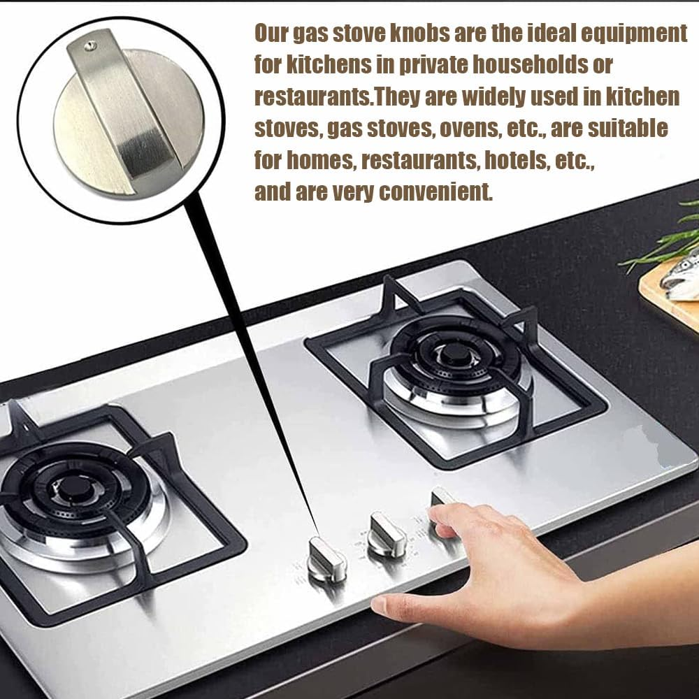 4 Pcs 6MM Silver Gas Hob Knobs - Universal Metal Switch for Kitchen Cooker Stove Oven Cooktop image number 4