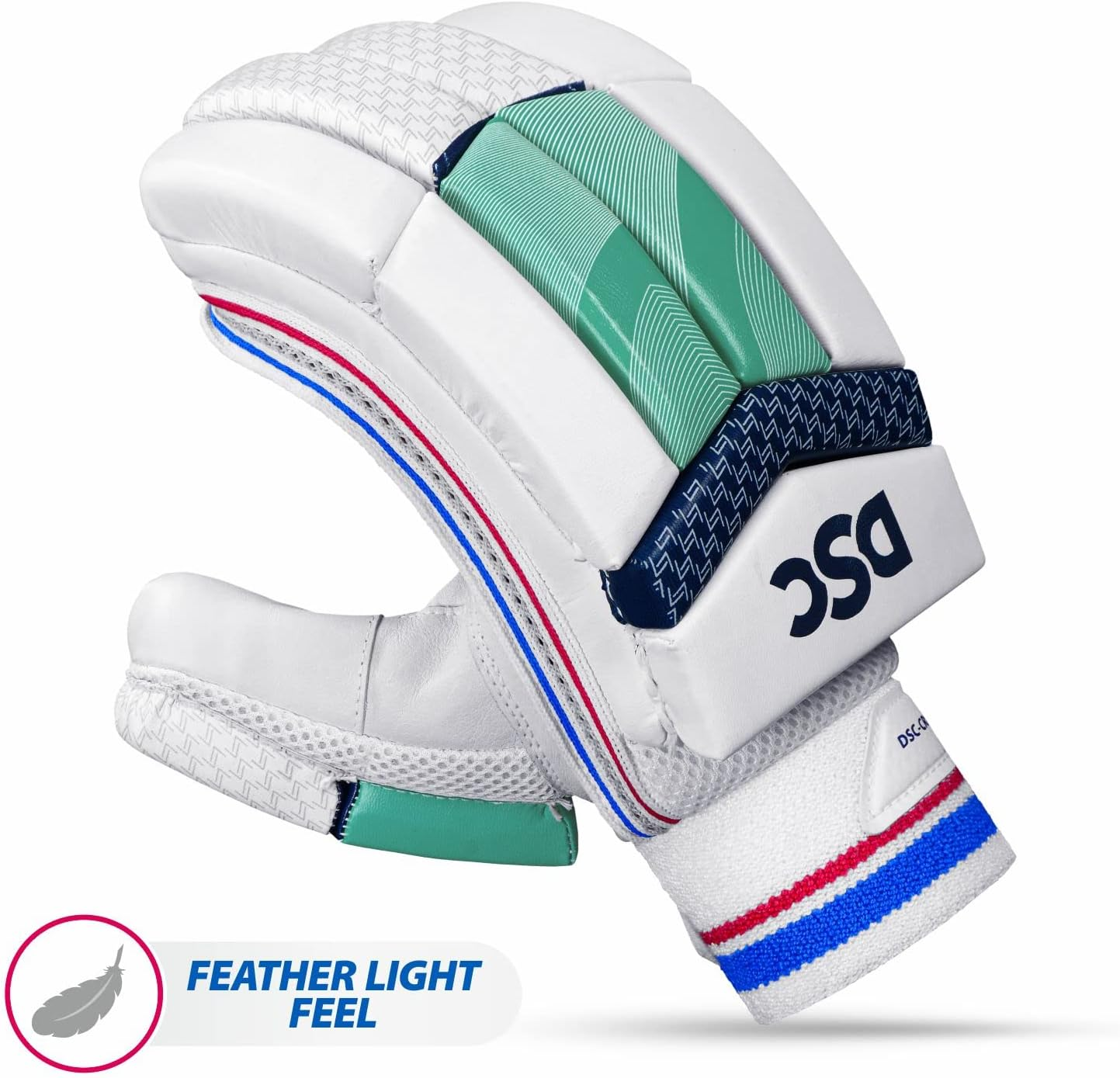 DSC Intense Valor Leather Left Handed Cricket Batting Gloves for Mens, White Turquoise| Softball Batting Gloves -Durable Full Wrap Cage Practice Gloves - Reinforced Wrist + Heavy Duty Leather image number 6