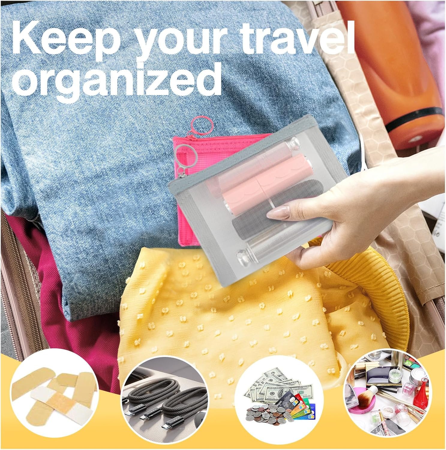 Mesh Zipper Bag Purse Organizer Pouches Makeup/Cosmetic Bag Travel Toiletry Bag Coin Pouch Daily Accessories image number 1