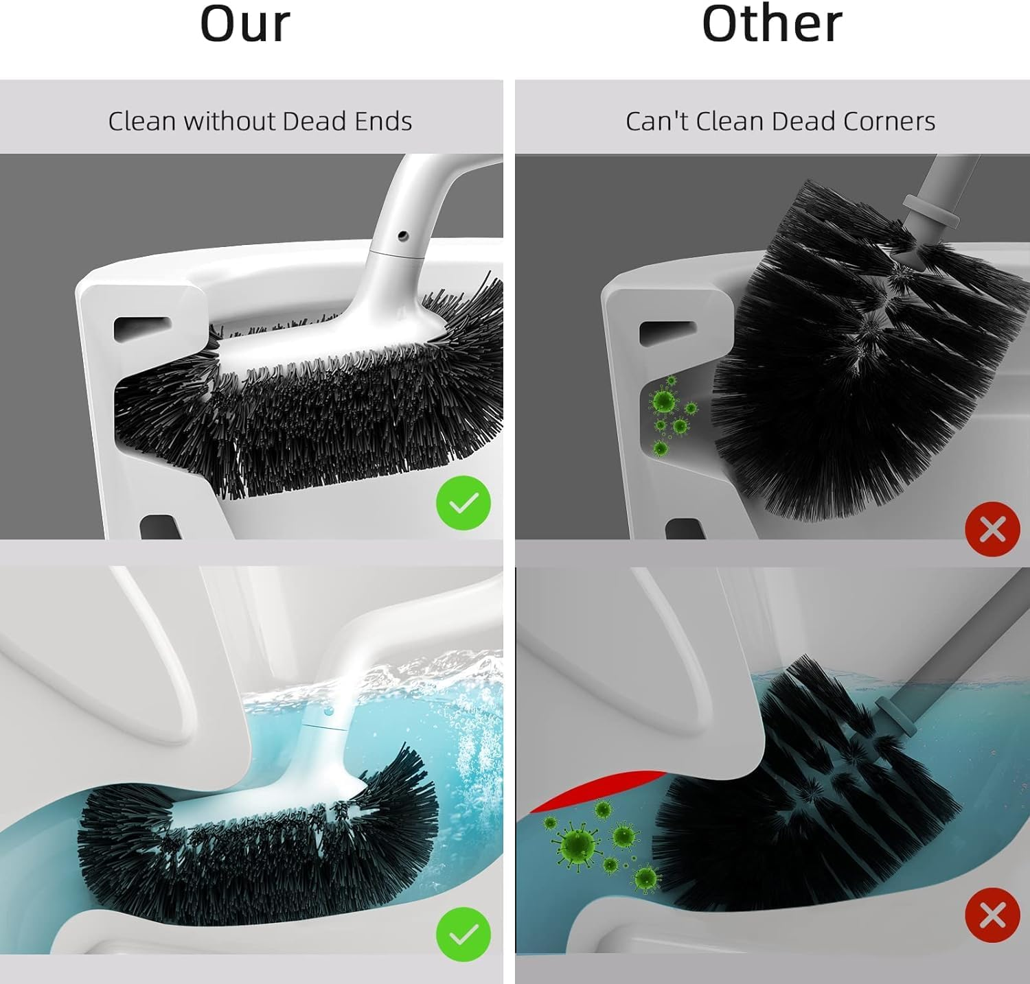HAMITOR Toilet Brush and Holder Set: Durable Materials Toilet Brush, Water-Resistant and Easy to Dry Toilet Brush Set,Toilet Brush Space-Saving Design,Suitable for Bathroom Cleaning Value Pack image number 2