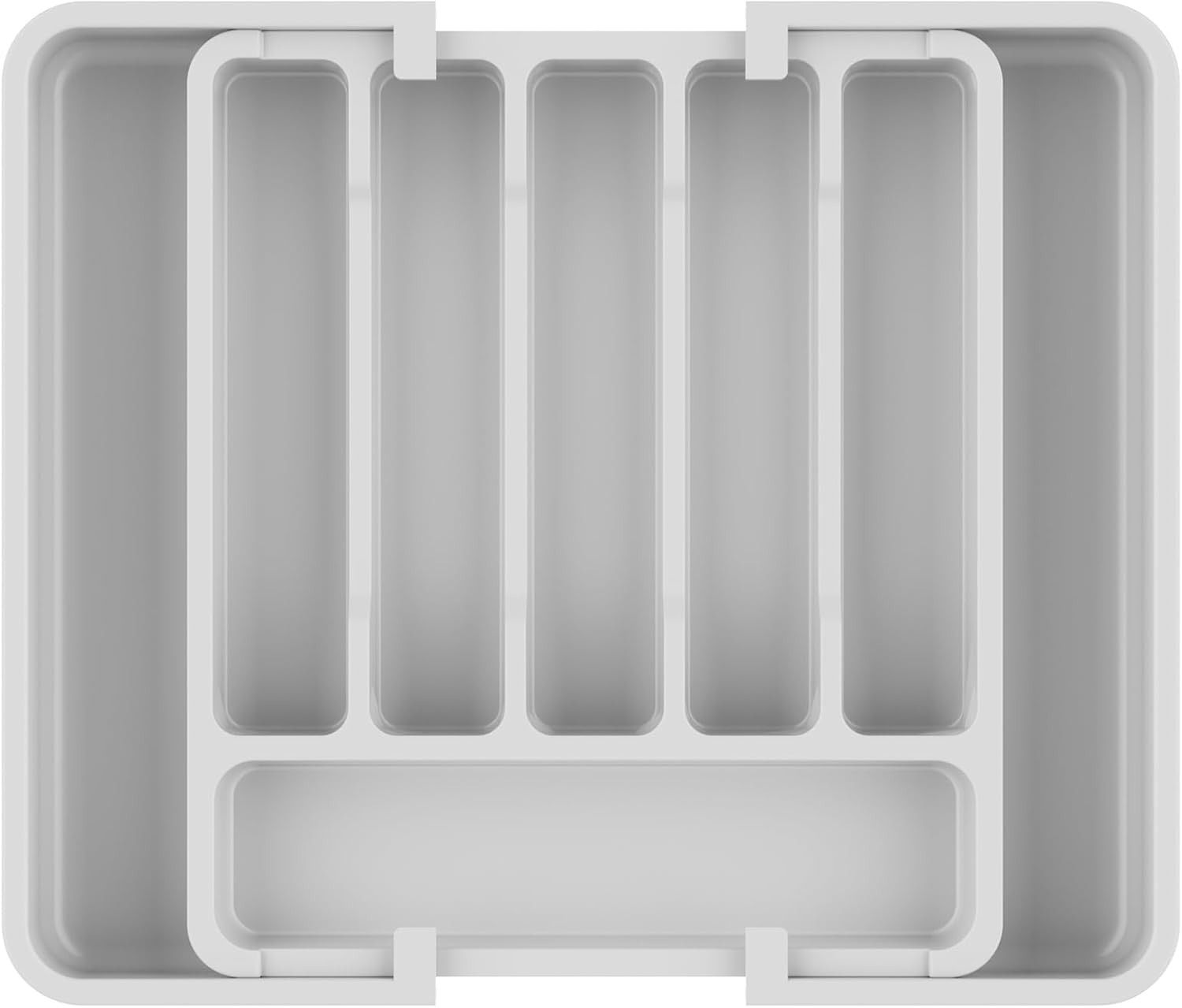 Cutlery Drawer Organiser Expandable Utensil Storage Box, Large Adjustable Silverware and Flatware Holder, Kitchen Organizer with Space Saving Design for Knives, Forks, Spoons, White