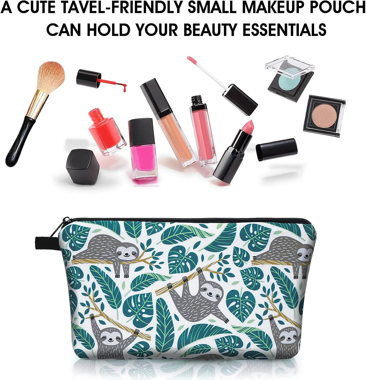 Sibba Canvas Cosmetic Bag Handbag Small Pouch Purse Zipper Pencil Case Toiletry Organizer Storage Beauty Makeup Travel Accessory for Teen Girls, Green Sloth, 21.5 X 14.5 X 1.5 Cm, Bag Organiser image number 4