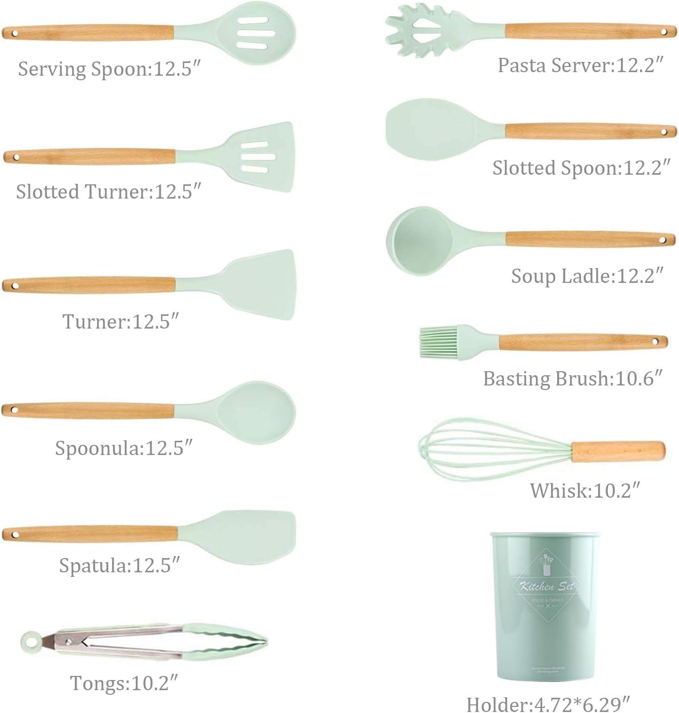 Kagoling Kitchen Utensil Set, Silicone Kitchen Utensils, Non-Stick Heat Resistant Kitchen Utensil Set with Wooden Handle, 12 Pieces, Kitchen Appliance Including Spoons, Tongs, Whisk, Spatula image number 5