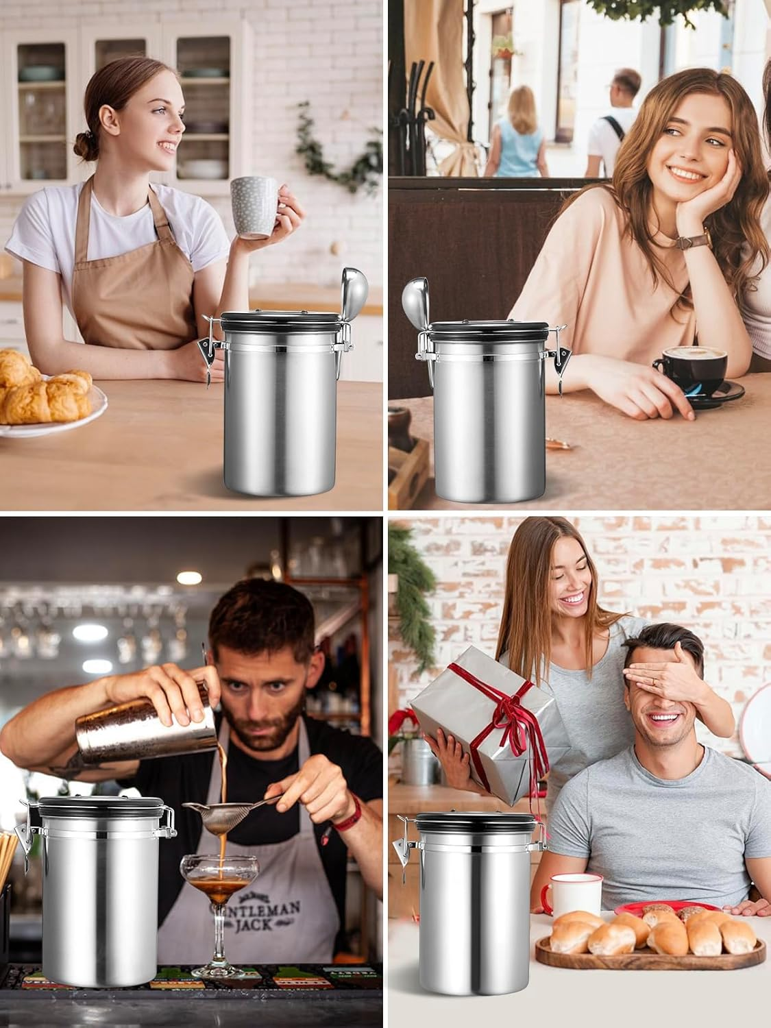 Coffee Canister, 26OZ Airtight Food Storage Containers with Date Tracker & Stainless Steel Coffee Scoop, Ground Coffee Bar Accessories Also Fits for Bean Flour Tea Sugar Cereal, 8 Labels, Silver image number 6