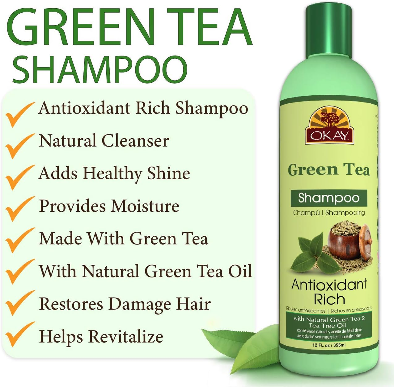 Okay Green Tea Nourishing Antioxidant Rich Shampoo, 12 Ounce image number 5