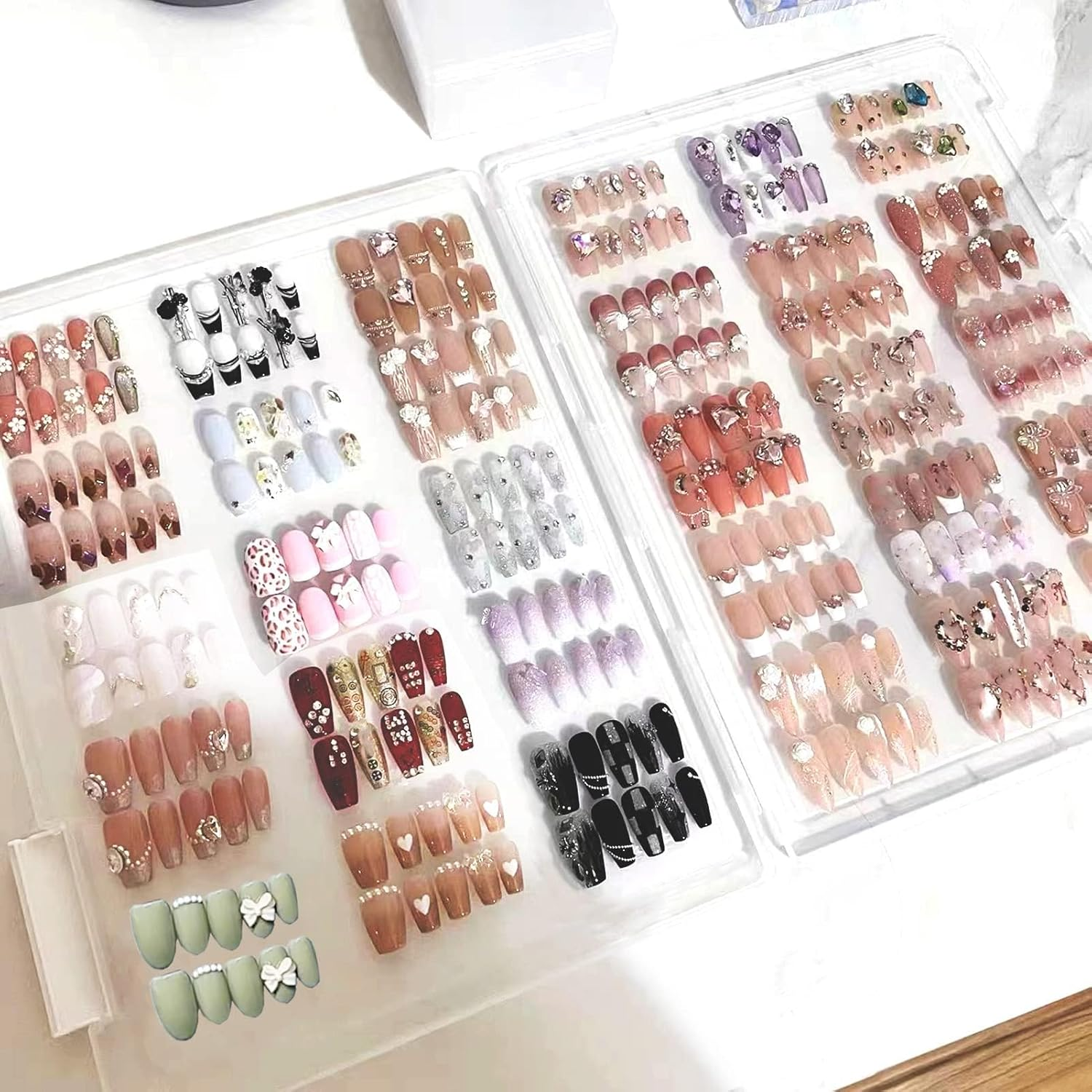 Merhamery Large Compact Transparent Press-On Nail Storage Box (12 * 9 * 0.8 Inch) - 600 Pieces Capacity - Press-On Nail Organizer & Display Storage Box image number 3