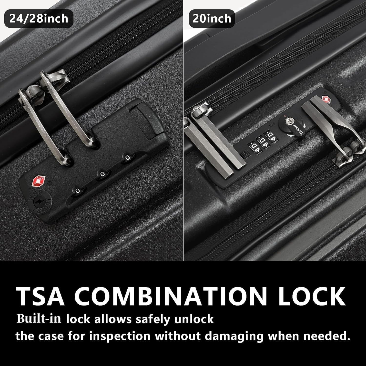 Tydeckare ABS+PC Luggage Set 2028 Inch Lightweight Spinner Wheels., Black, 3-Piece Set (20/24/28), Fashion