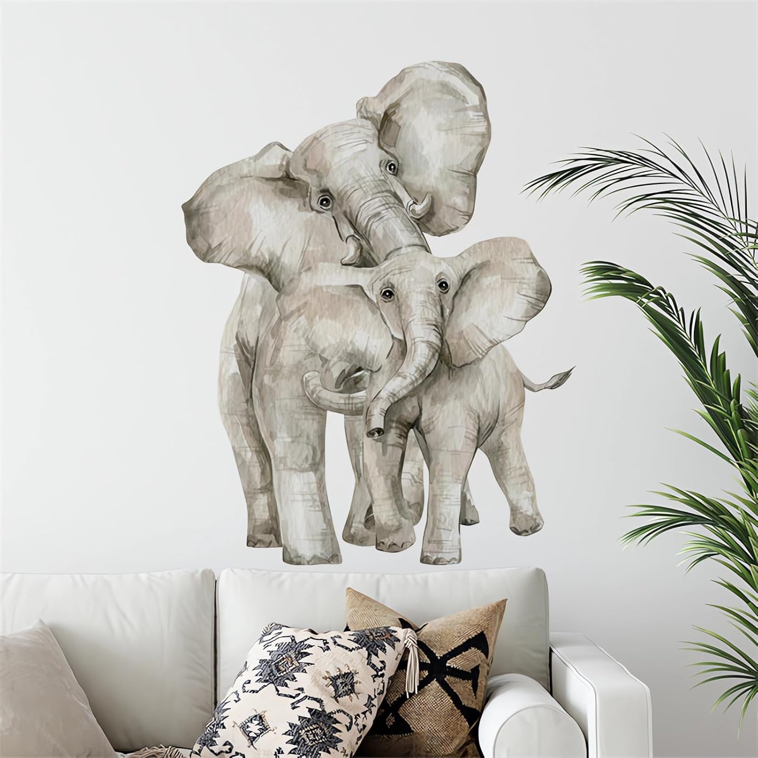 Watercolor Elephant Wall Stickers, Sacinora Jungle Animal Wall Decals Removable Vinyl Peel and Stick for Nursery Living Room Bedroom Children'S Room Sofa TV Background Art Decorations image number 5