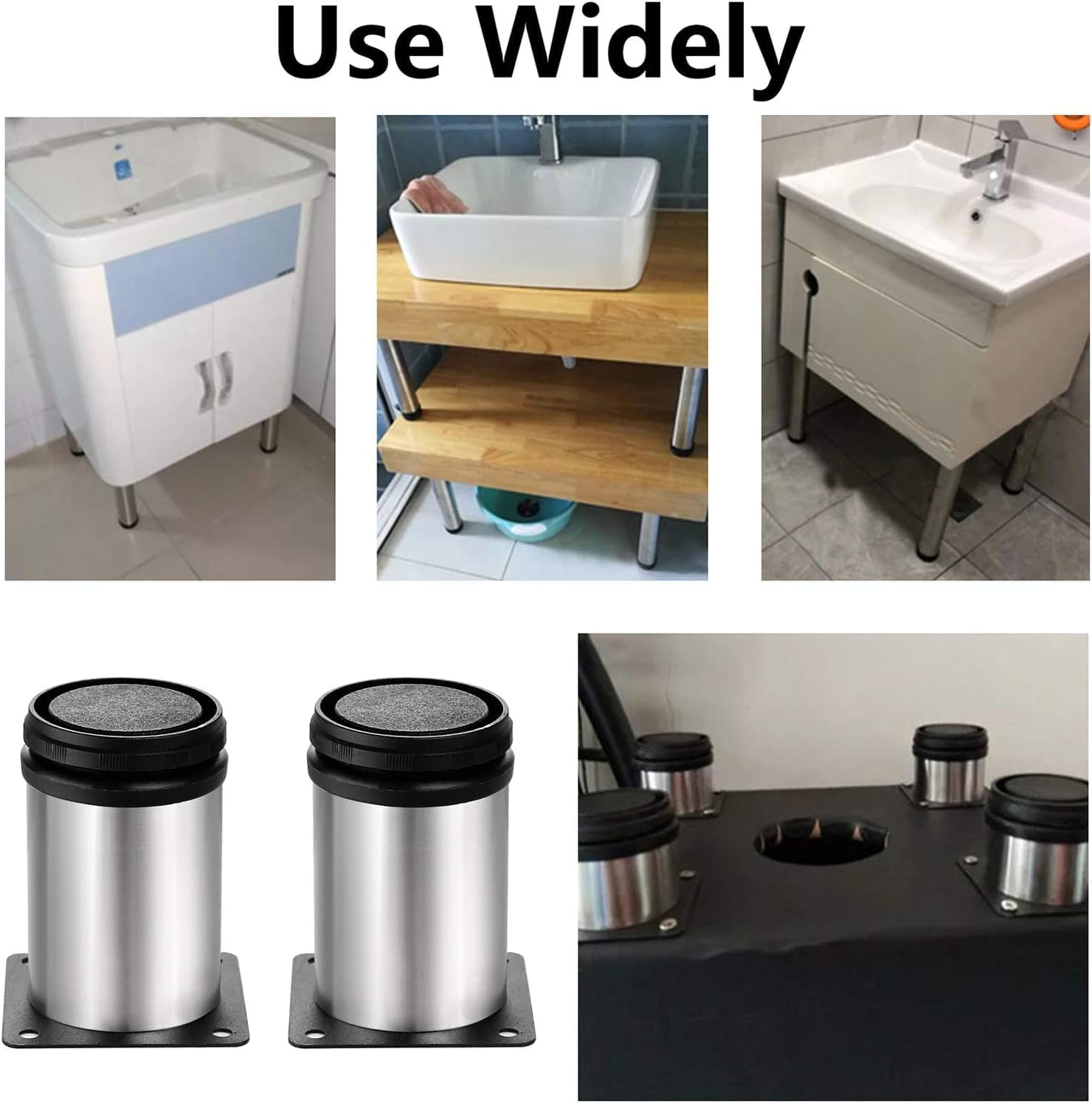 Set of 4 Stainless Steel Furniture Legs 4.7 Inch, Adjustable round Cabinet Legs 2" Dia Kitchen Feet, Metal Replacement Legs for Cabinet Sofa Couch Shelves Table image number 1