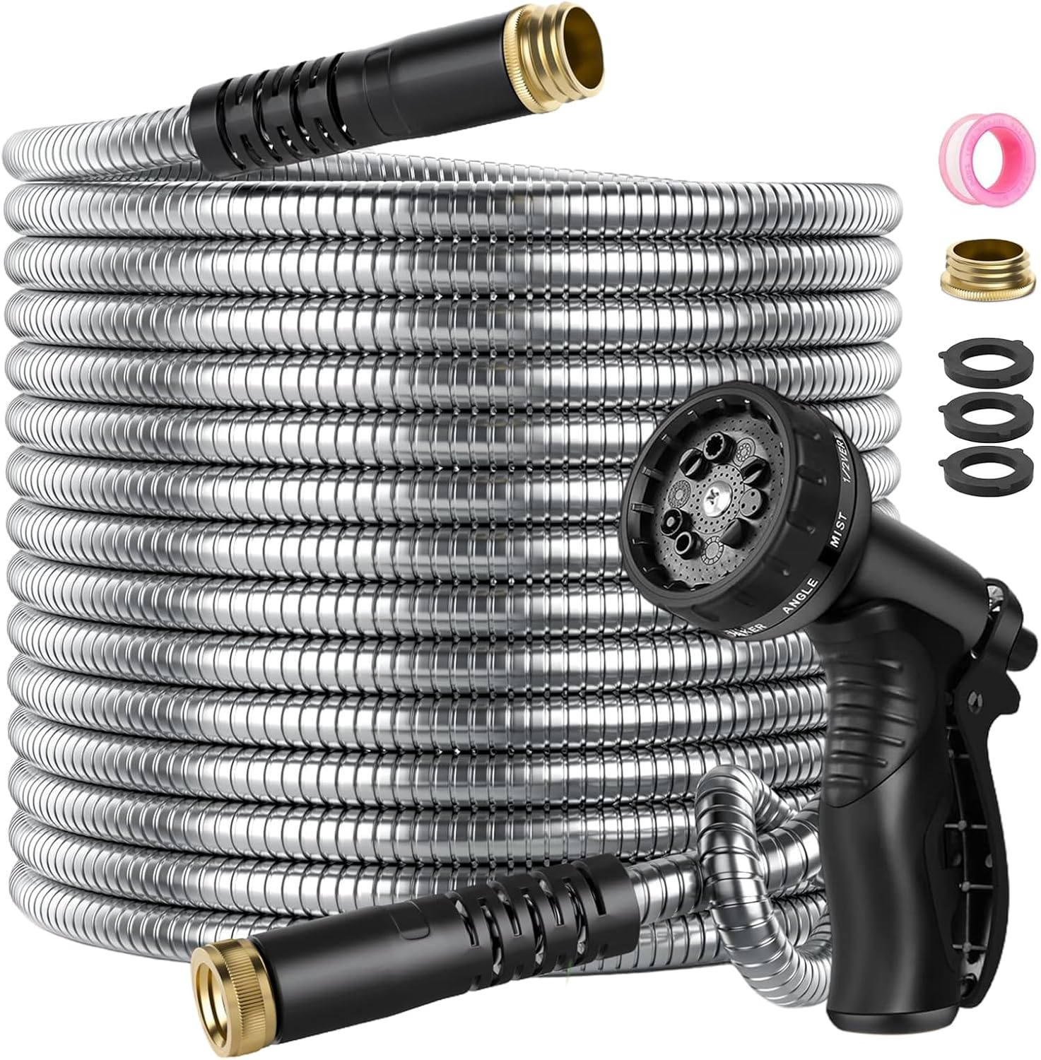 Blissora Stainless Steel Garden Hose, Leakproof Water Hose with Garden Nozzle Sprayer Anti-Rust Flexible for Outdoor, Car Wash, Yard, Lawn, 15M (50Ft) image number 4